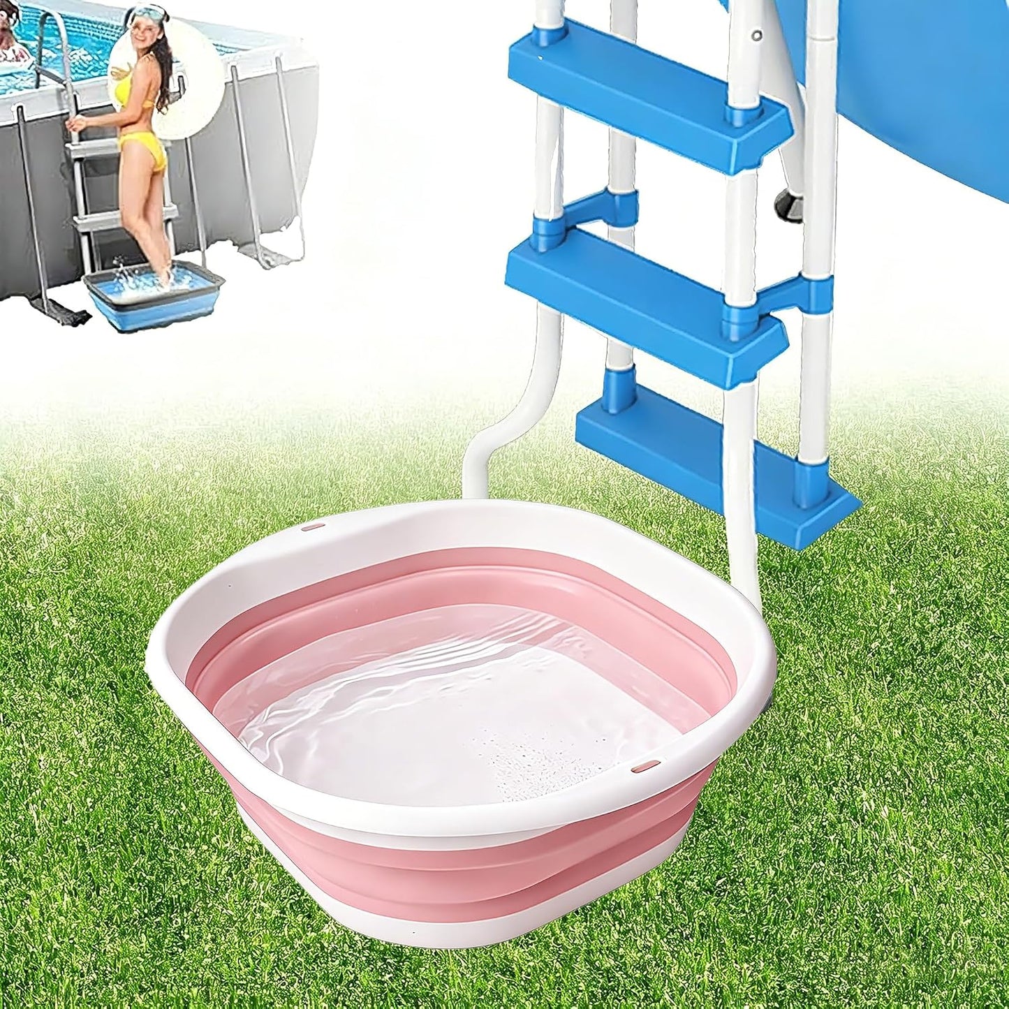 Portable Pool Foot Bath,Collapsible Pool Foot Wash Basin Tub,Foot Bath Basin for Above Ground Swimming Pools Accessories (Pink Baths)