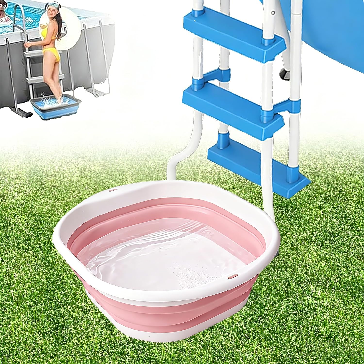 Portable Pool Foot Bath,Collapsible Pool Foot Wash Basin Tub,Foot Bath Basin for Above Ground Swimming Pools Accessories (Pink Baths)