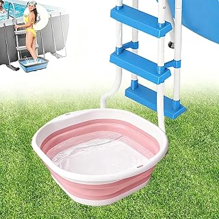 Portable Pool Foot Bath,Collapsible Pool Foot Wash Basin Tub,Foot Bath Basin for Above Ground Swimming Pools Accessories (Pink Baths)