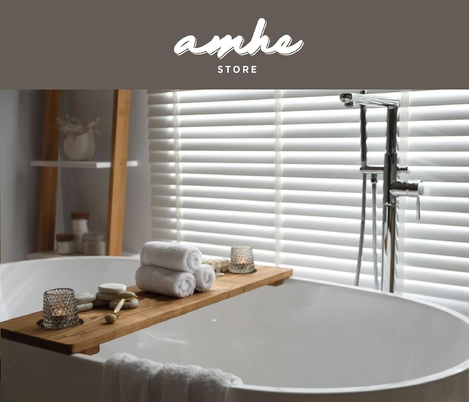 Amhe Store! Luxury Rustic Acacia Wood. Durable, Water-Resistant, Minimalistic, Adjustable 35x9 Inches. Lovely Gift - Box. Bath Tub Tray Wood - Bath Tray for Tub. Unique Natural Grain for Relaxation