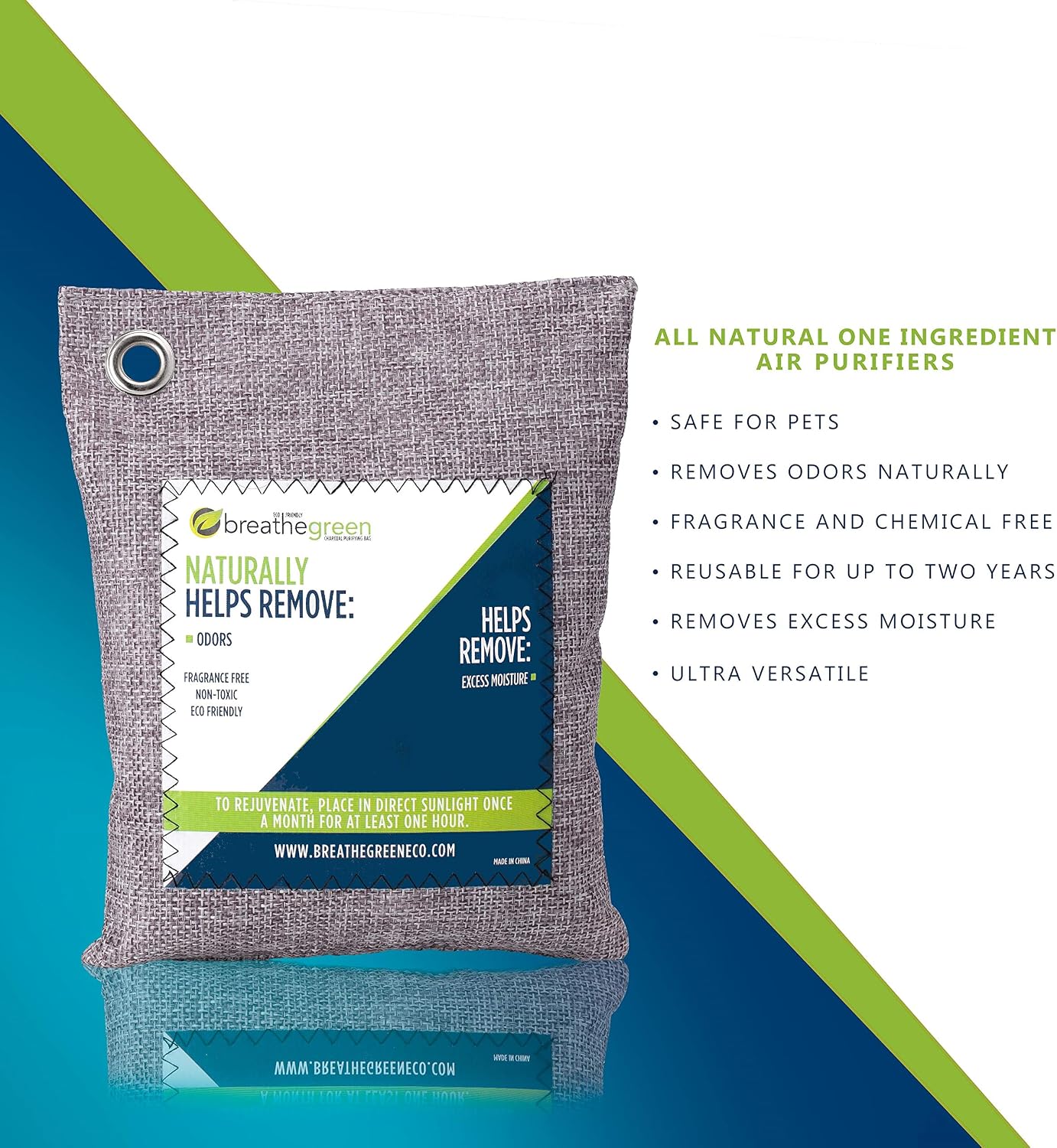 Breathe Green Charcoal Odor Eliminator Bags (10-Pack) | Activated Bamboo Charcoal Deodorizer | Natural Freshener Removes Odor &Moisture | Odor Eliminator for Car, Closet, Bathroom, Gym Bag, Shoes