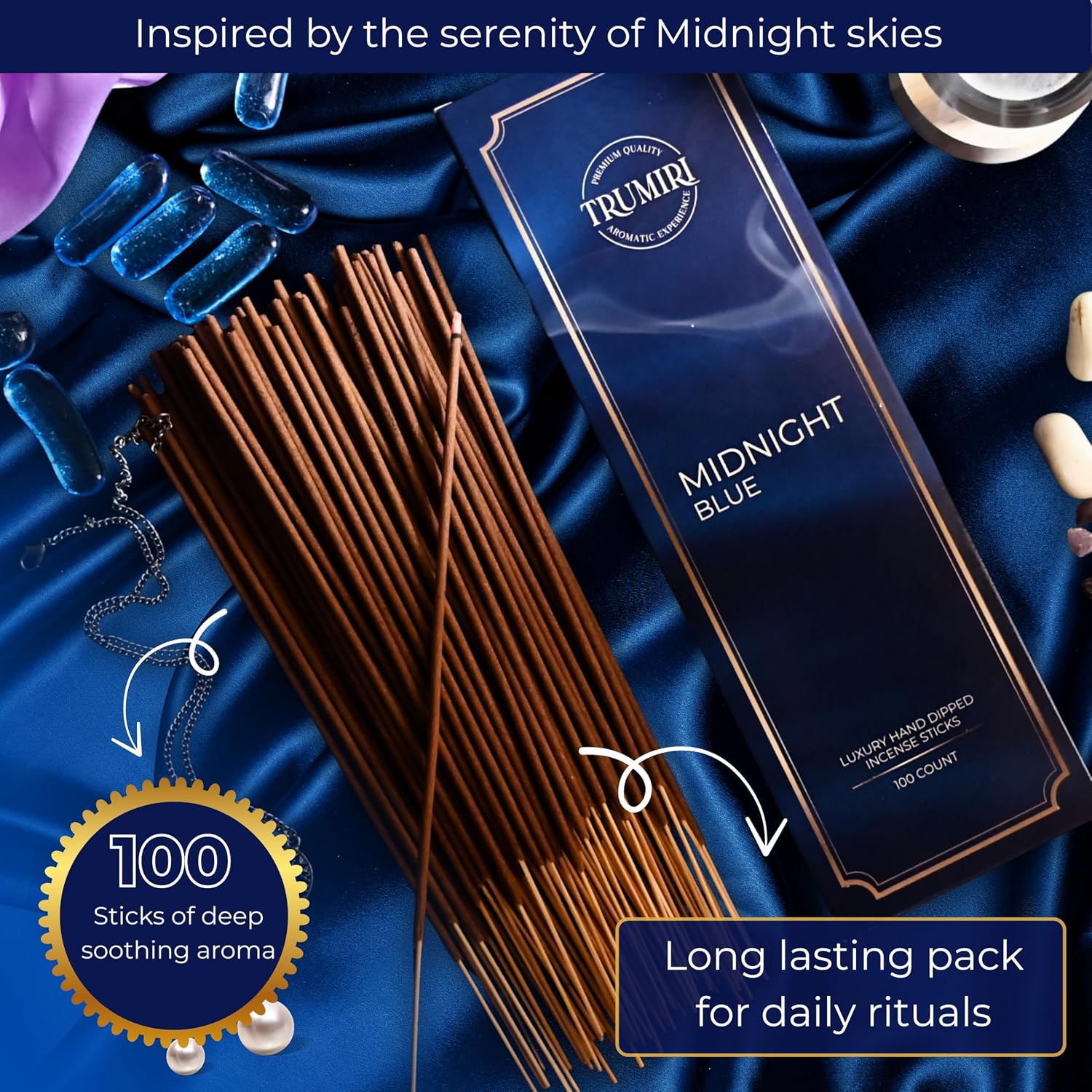 Midnight Blue Incense Sticks - Pack of 100 Inscents-Sticks - Inciensos Aromaticos para La Casa - Made with Natural Ingredients - Scented Insence Non Toxic Insense Incents