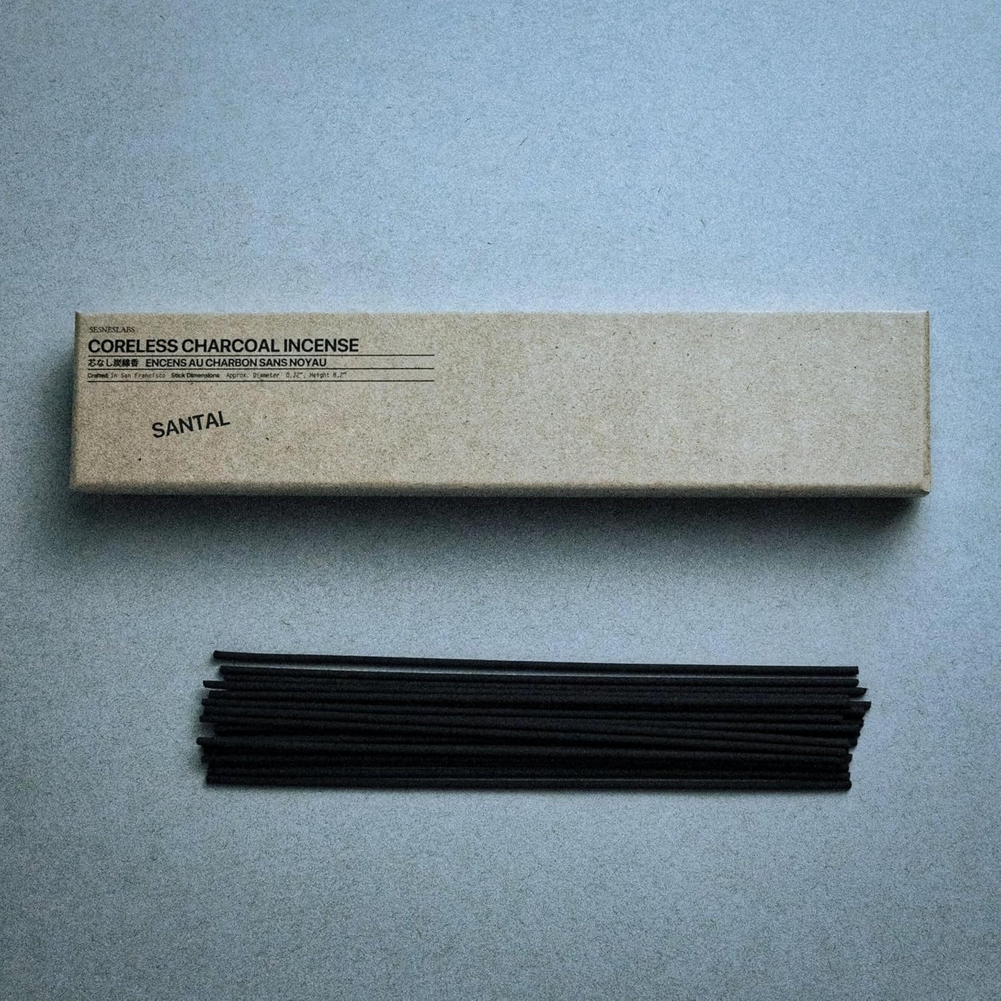 sesneslabs Santal Coreless Pure Incense Sticks, Artisan-Crafted Niche Scent, Exclusive Low-Smoke Bamboo Charcoal Formula, Clean-Burning, 1-Hour Burn Time, 20 Sticks