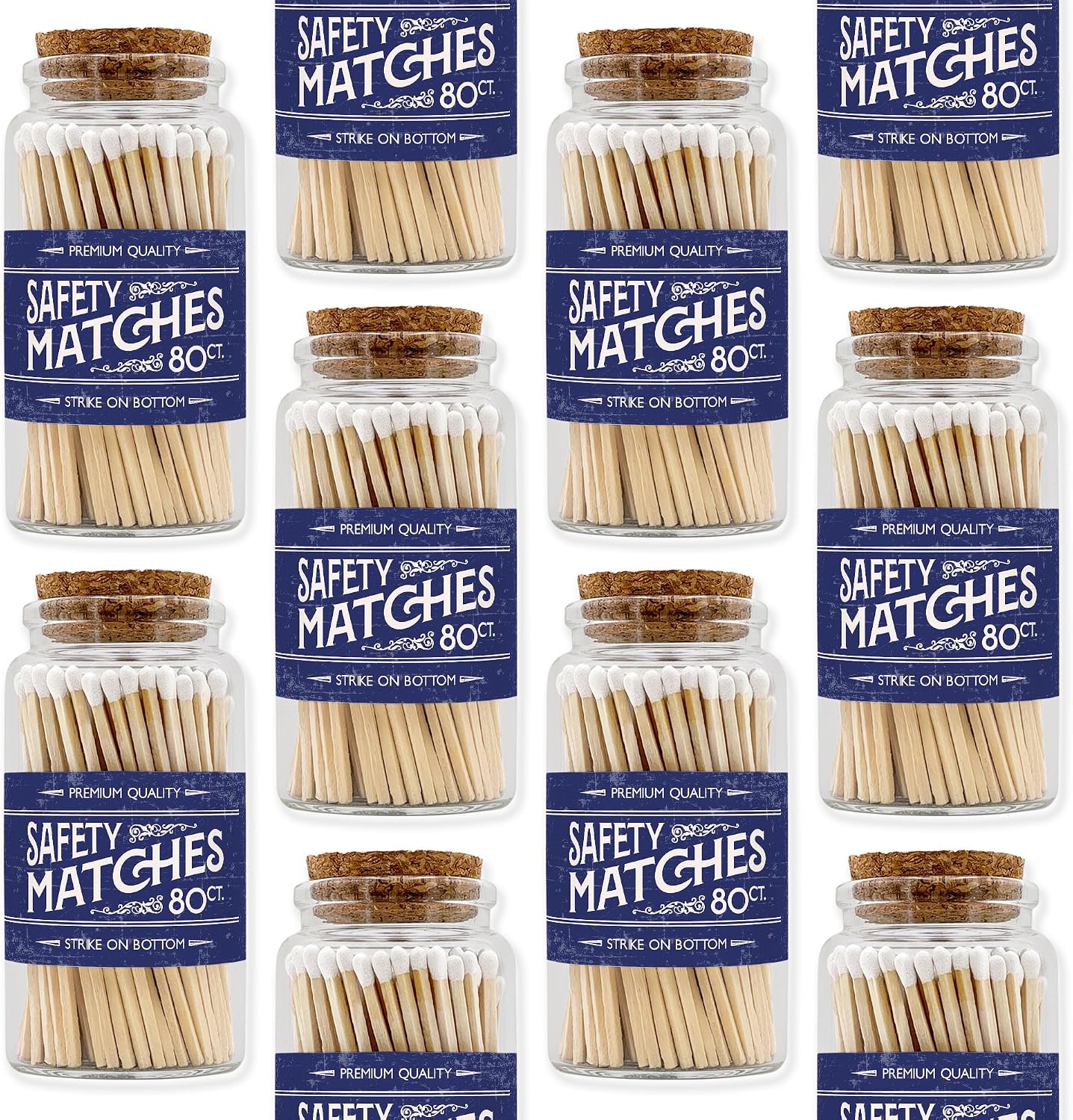 Old Fashion Wooden Matches in a Jar with Striker | Decorative Matches for Candles | Long Matches for Candles in Apothecary Glass Jar | Approx. 80 Safety Matches for Home Decor & Bathroom