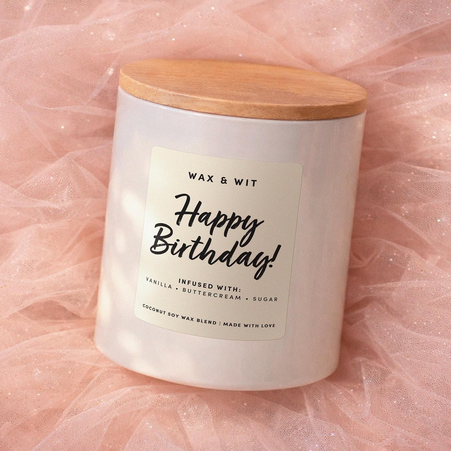 Wax & Wit Happy Birthday Candle for Women – Birthday Cake Scented 3-Wick, Vanilla Buttercream, Large 14.5 oz Coconut Soy Wax, 60+ Hour Burn, Unique Gift for Her, Best Friend