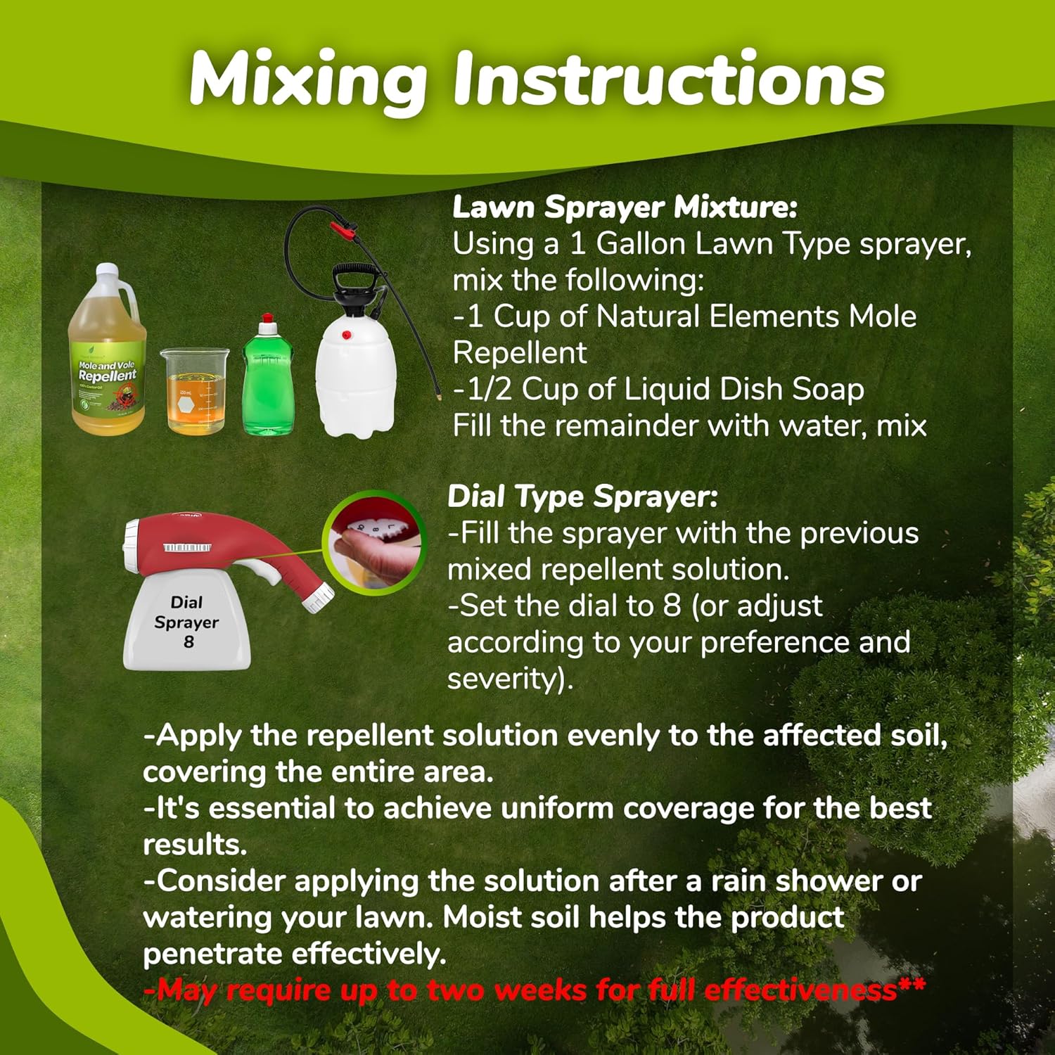 Natural Elements Mole and Vole Repellent – 100% Castor Oil Formula – Lawn and Yard Treatment – Covers Large Areas – 128 oz (1 Gallon)