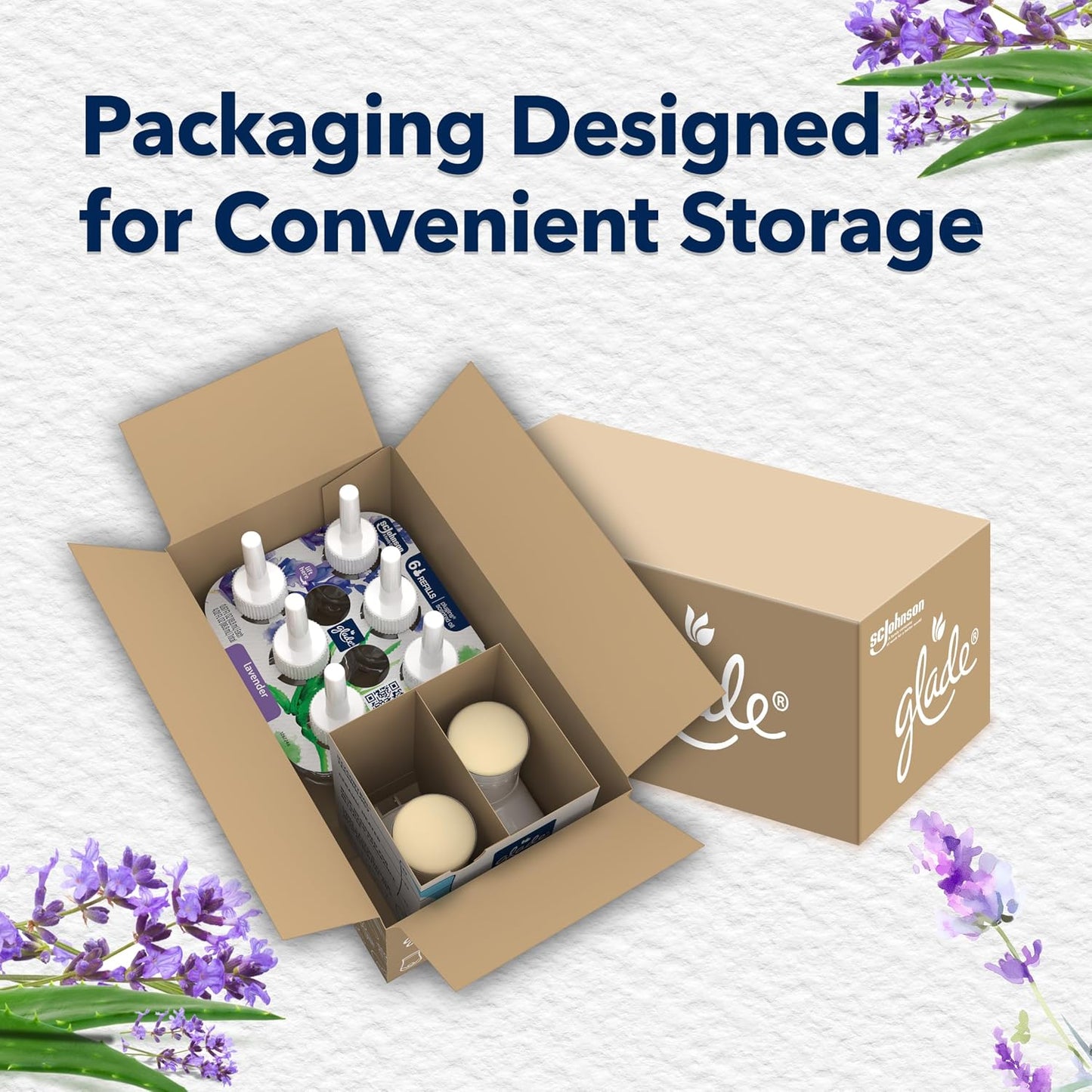 Glade PlugIns Refills Air Freshener Starter Kit, Scented and Essential Oils for Home and Bathroom, Tranquil Lavender & Aloe, 4.02 Fl Oz, 2 Warmers + 6 Refills
