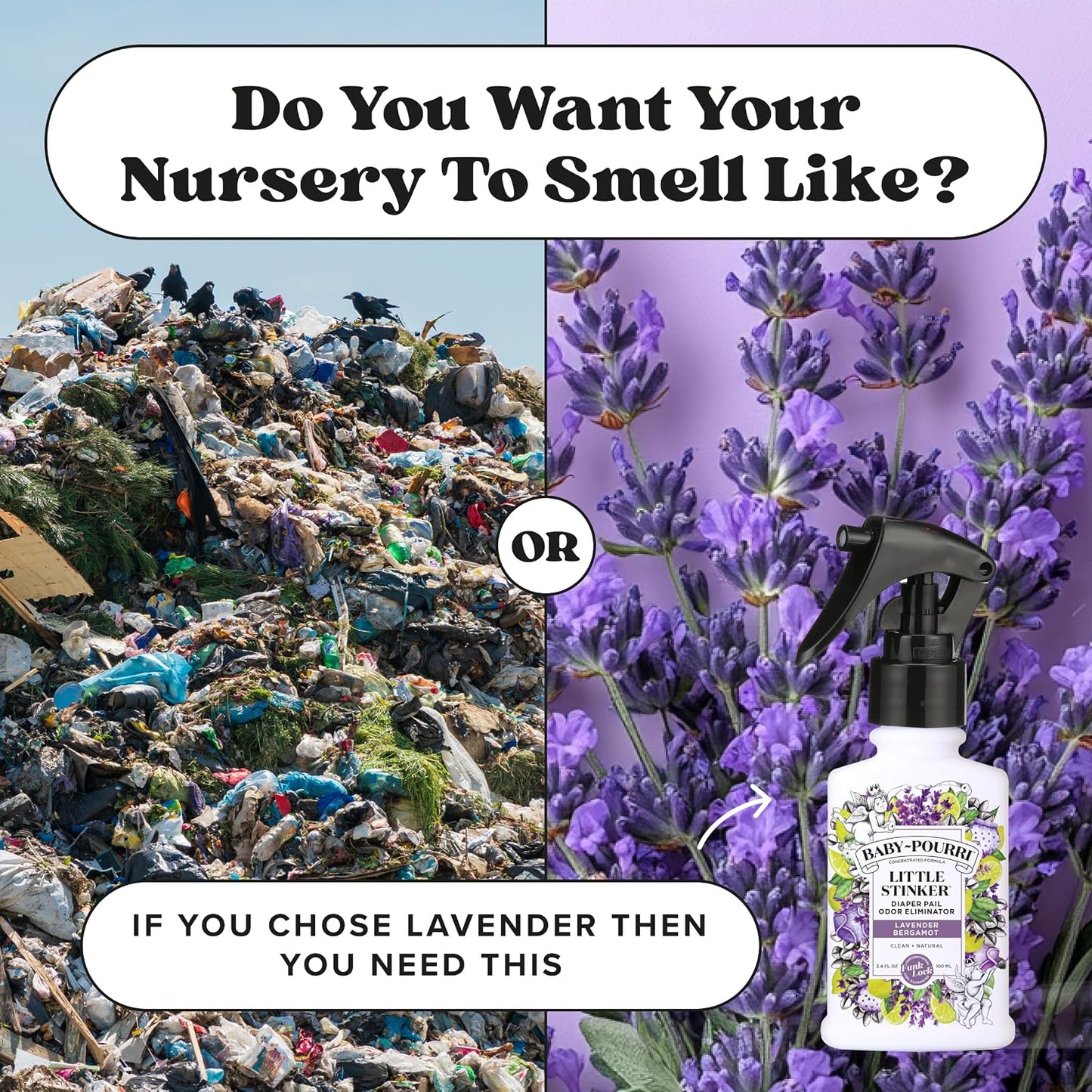 Baby-Pourri Little Stinker Diaper Pail Deodorizer Spray, 3.4 Fl Oz, Up to 150 Uses, Odor Freshener with Essential Oils, Nursery Essentials, Lavender, Bergamot, Eucalyptus & Vanilla Scent