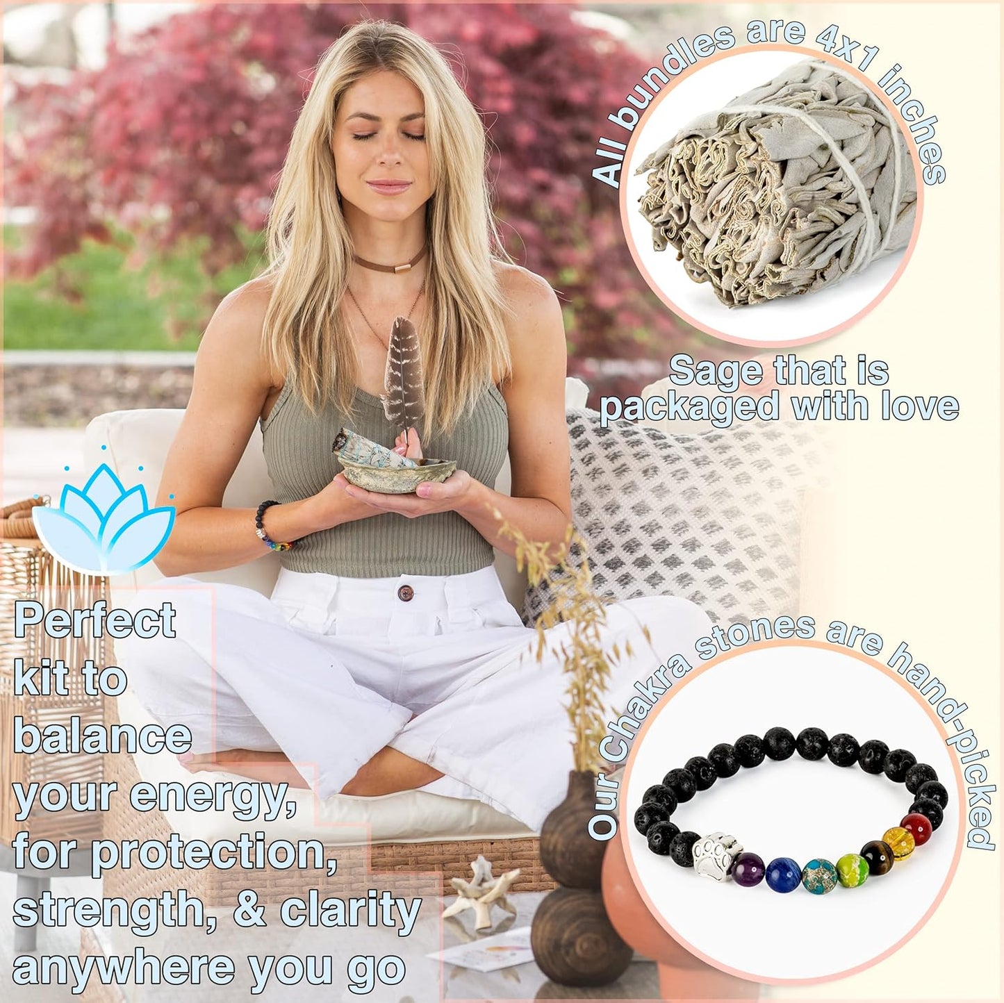 White Sage Smudging Kit Smudge Stick Gift Kit | Instructions & Blessings Included, Beginner's Kit