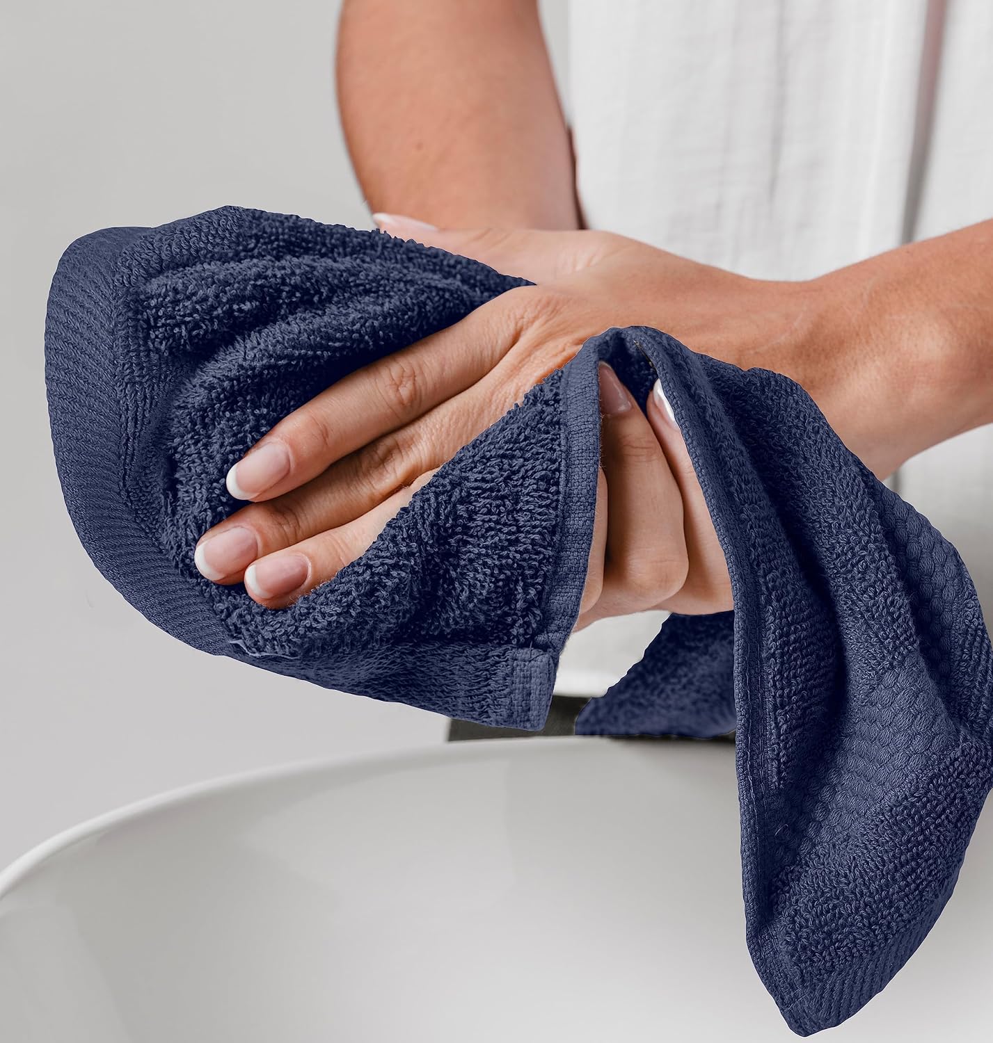 White Classic Luxury Cotton Washcloths 13x13 Inch - 650 GSM Turkish Cotton | Hotel, Spa, Bathroom Face Towel | 12 Pack, Navy Blue