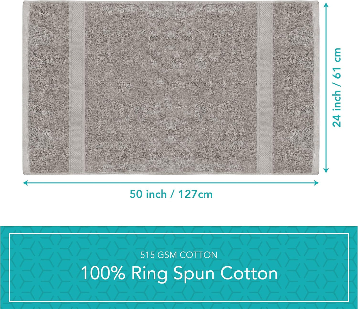 Pleasant Home Bath Towels Set of 6 (24” x 50”) 100% Cotton, 515 GSM | Lightweight, Soft & Highly Absorbent Luxury Towels for Bathroom | for Gym, Pool & Spa | 6 Pack, Gray