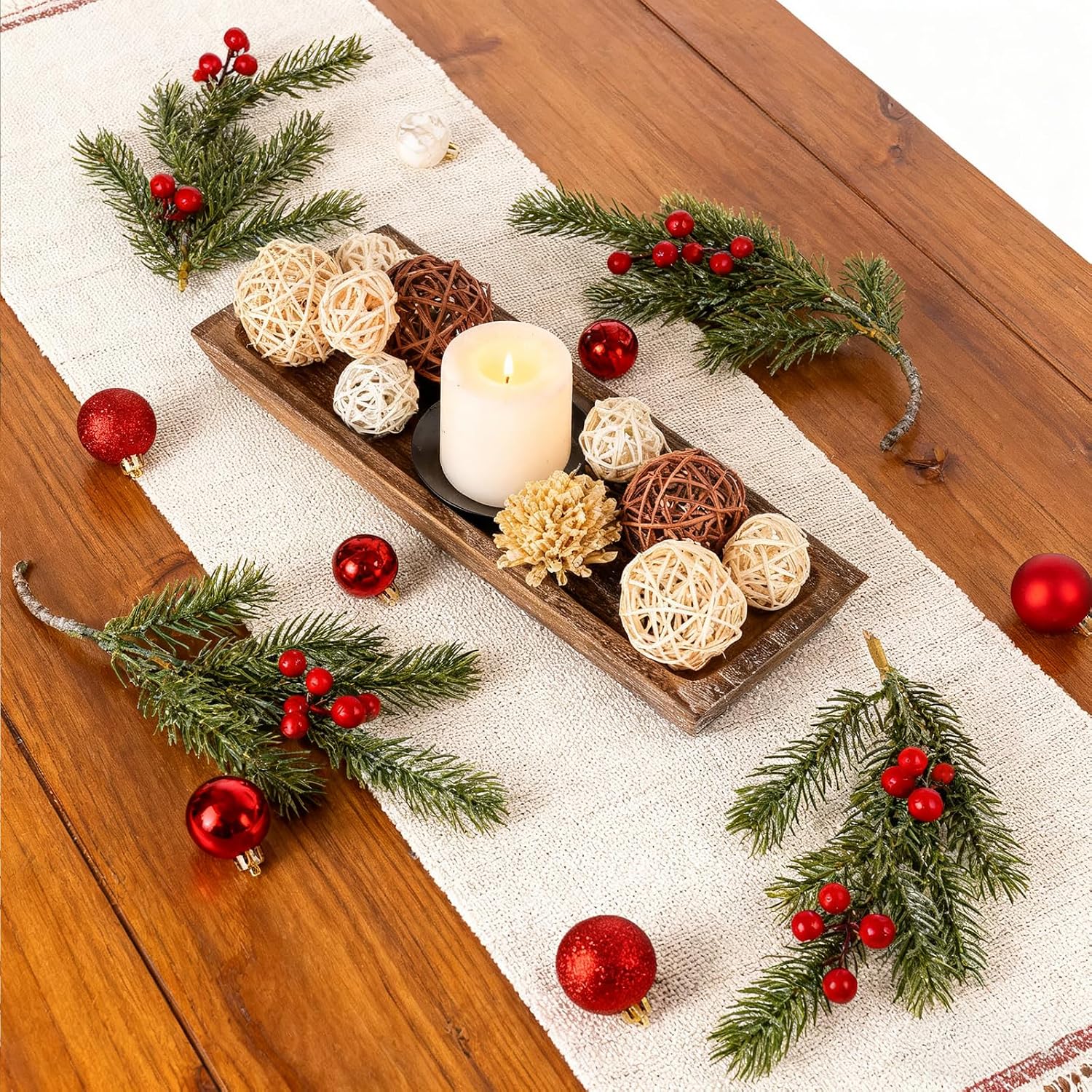 Hanobe Wooden Tray for Candle Decorative: Wood Rustic Long Centerpiece Trays Rectangle Narrow Farmhouse Decor for Dining Coffee Table Kitchen Fireplace Mantle