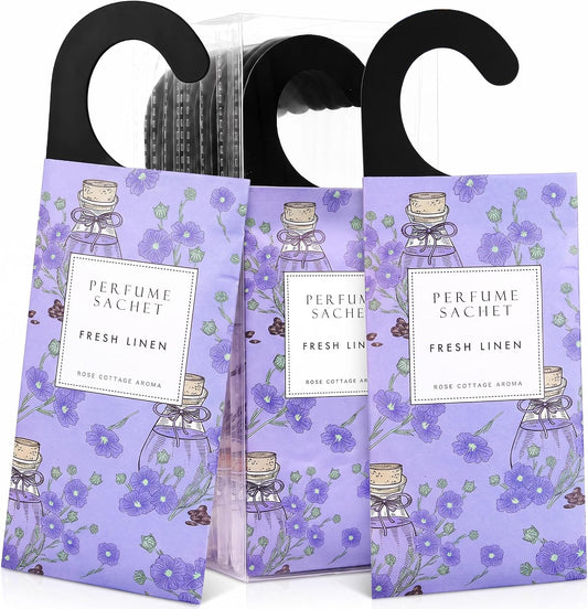 Large 12 Packs Fresh Linen Hanging Scented Sachets Long-Lasting Closet Deodorizer Air Freshener Fabric Refresher Odor Eliminator for Drawer Home Fragrance Gift Set