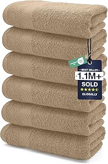 DAN RIVER 6-Pack Premium Hand Towels (16x28 Inches) - 100% Cotton, Ultra Soft, Lightweight, Highly Absorbent Towels for Bathroom, Spa, Gym, Salon, Hotel, and Travel - Tan