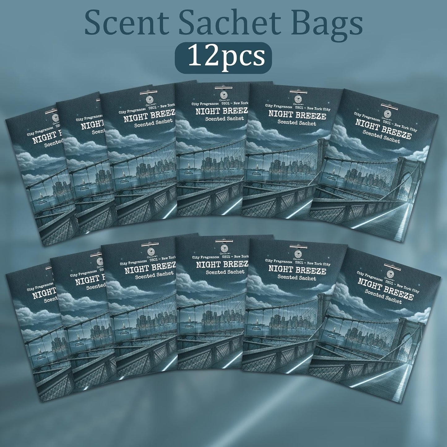 US01-NewYork City Night Breeze Scented Sachets for Drawers, Closets & Cars, 12 Pack