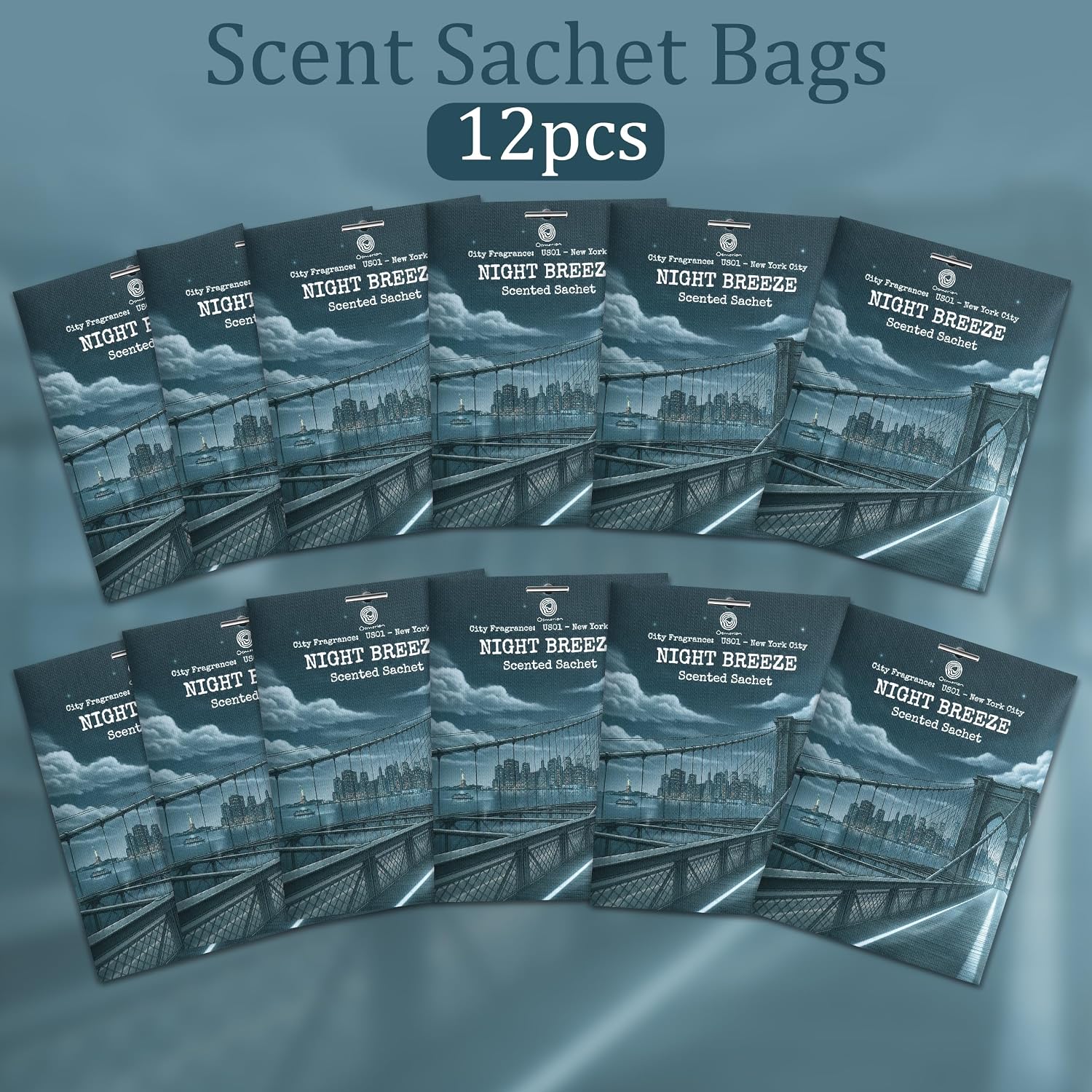 US01-NewYork City Night Breeze Scented Sachets for Drawers, Closets & Cars, 12 Pack