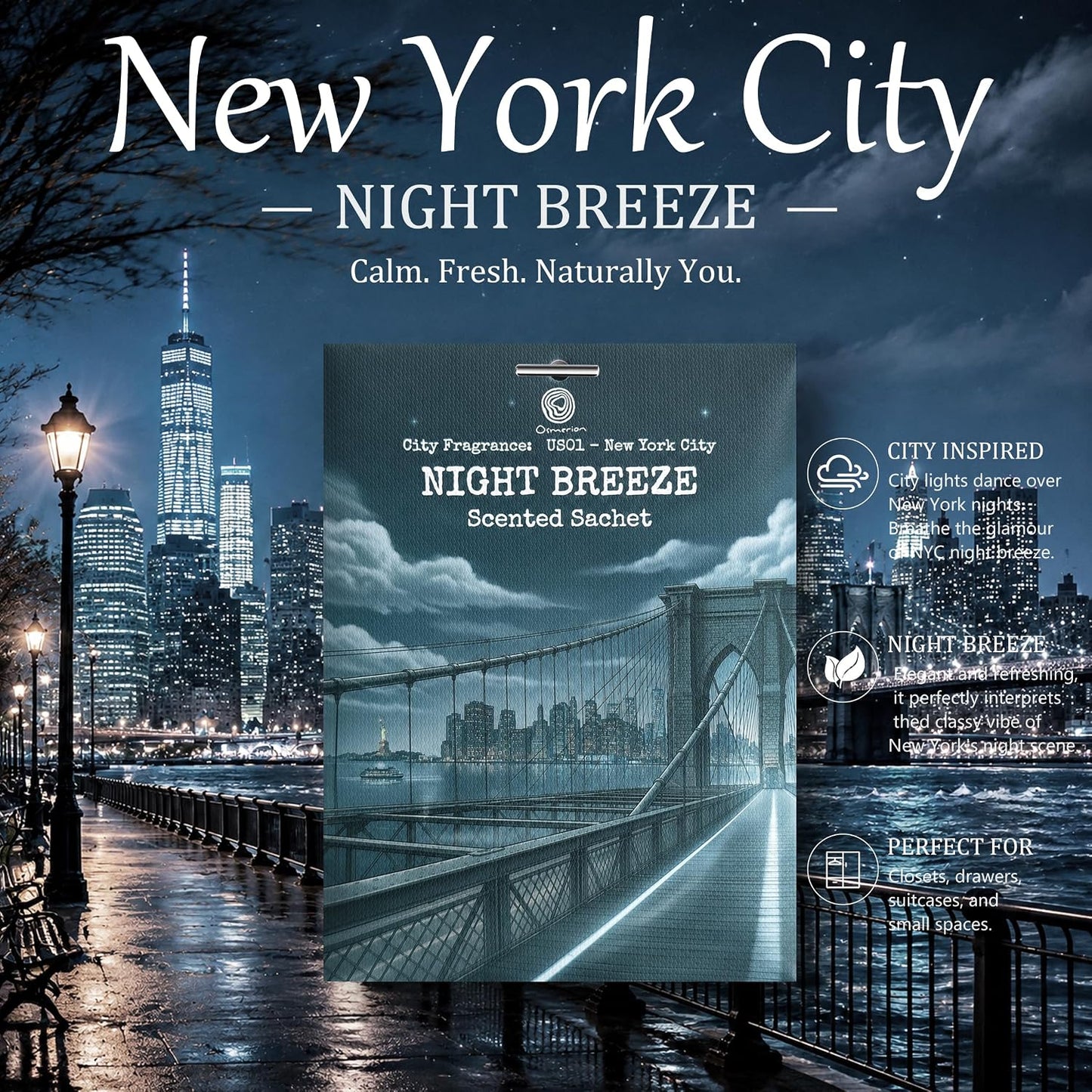 US01-NewYork City Night Breeze Scented Sachets for Drawers, Closets & Cars, 12 Pack
