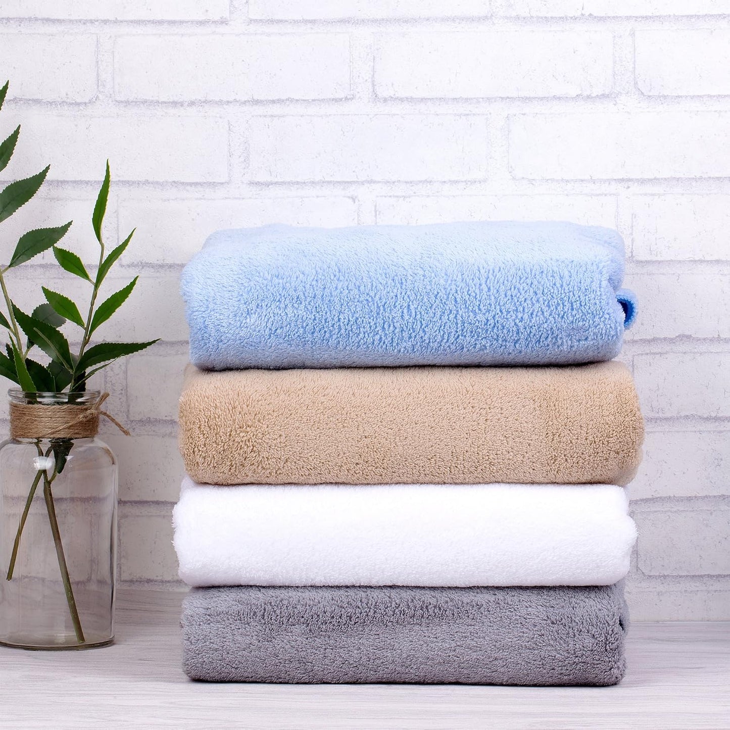 JML Large Bath Towels Set of 2, 30"x60", Oversized, Lightweight, Soft, Absorbent, Lint-Free Microfiber Fleece Bathroom Towel for Hotel Salon Sauna Spa Gym Workouts Shower Swimming Pool Yoga, White