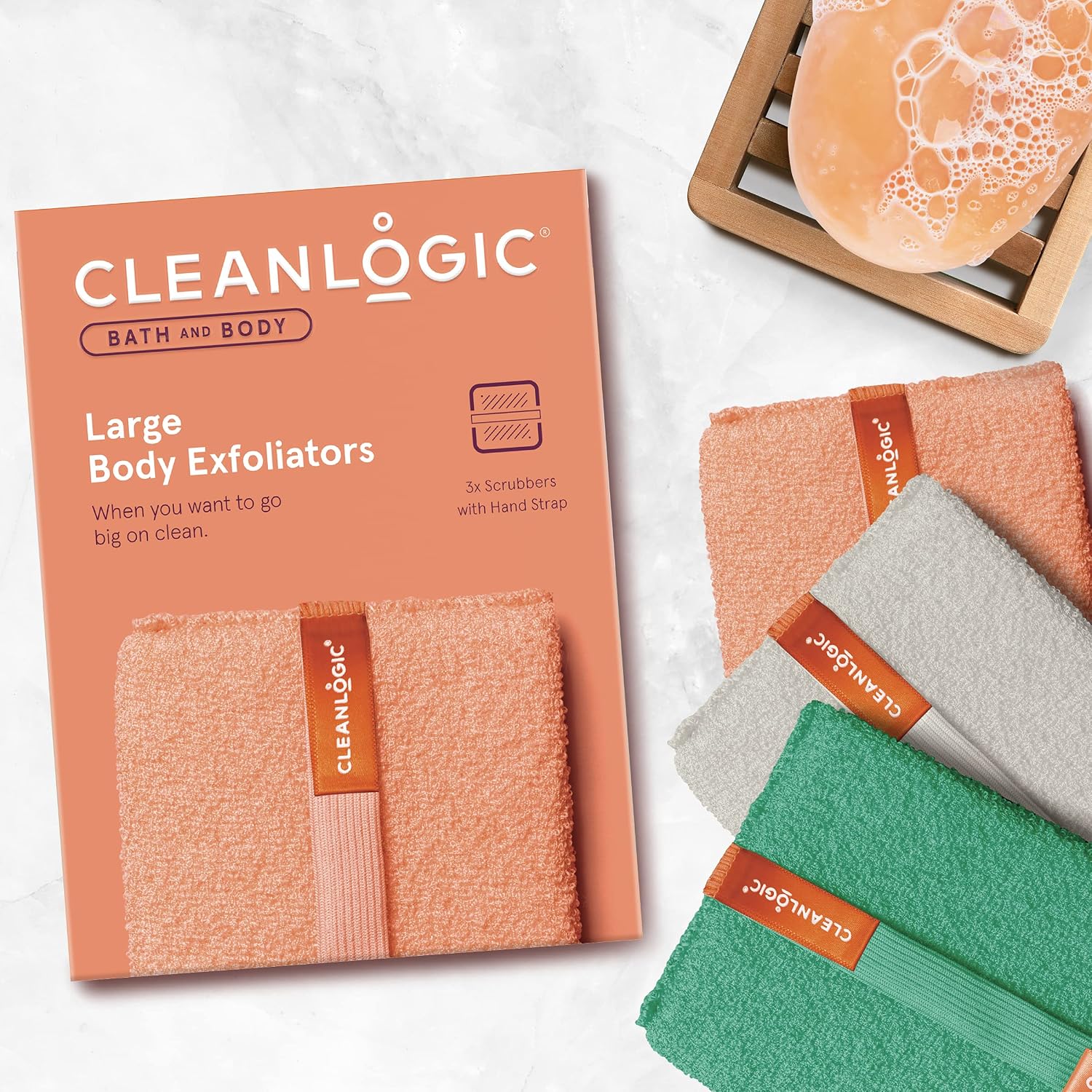 Cleanlogic Bath and Body Large Exfoliating Body Scrubber (4.5 x 6.1 in)– Deep Cleansing Shower Exfoliator for Smooth and Softer Skin, Fast-Drying Dead Skin Remover for Full Body – 3 Count Value Pack