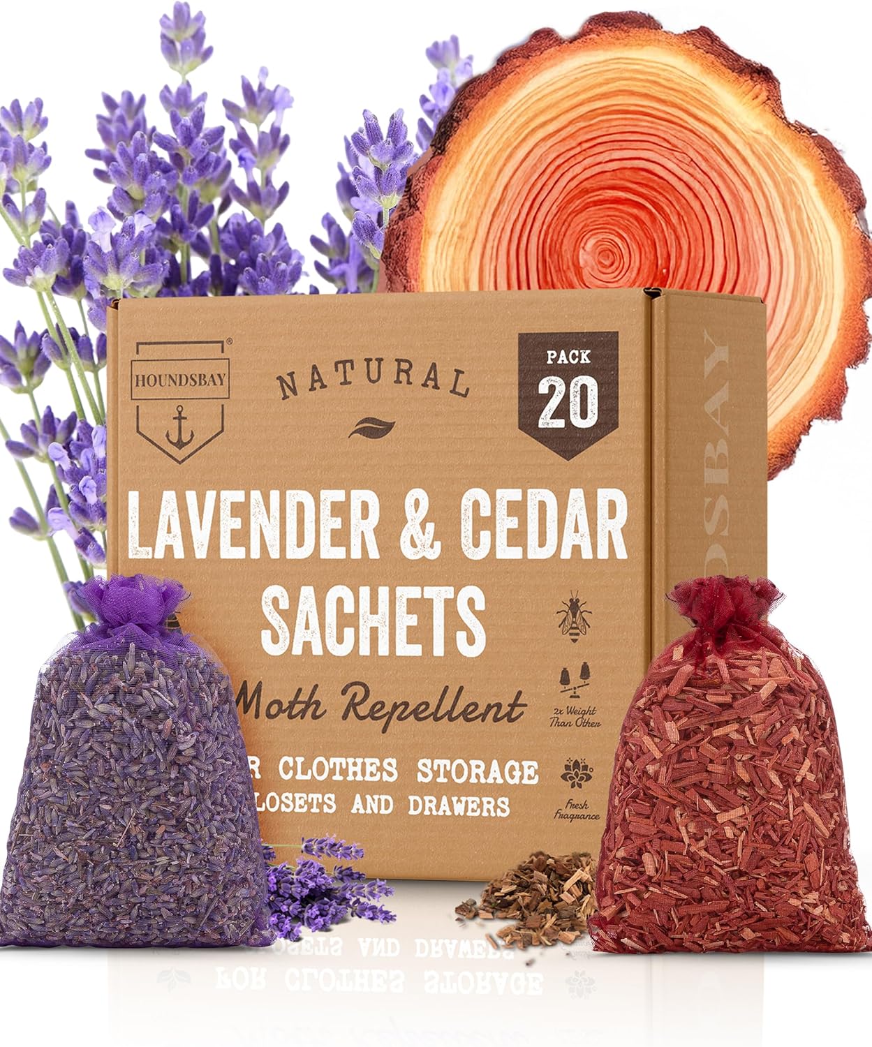 All-Natural Cedar and Lavender Sachet (20 Pack): 10 Lavender Sachets for Drawers and Closets, 10 Cedar Sachets, Moth Repellent for Clothes