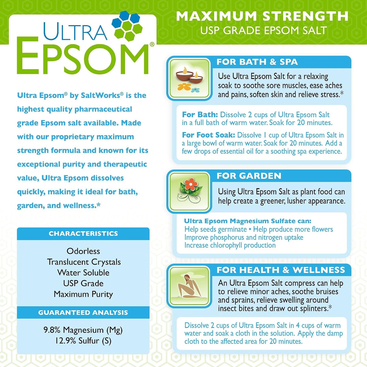 SaltWorks Ultra Epsom Premium Bath Salt, Medium Grain, 2 Pound Bag
