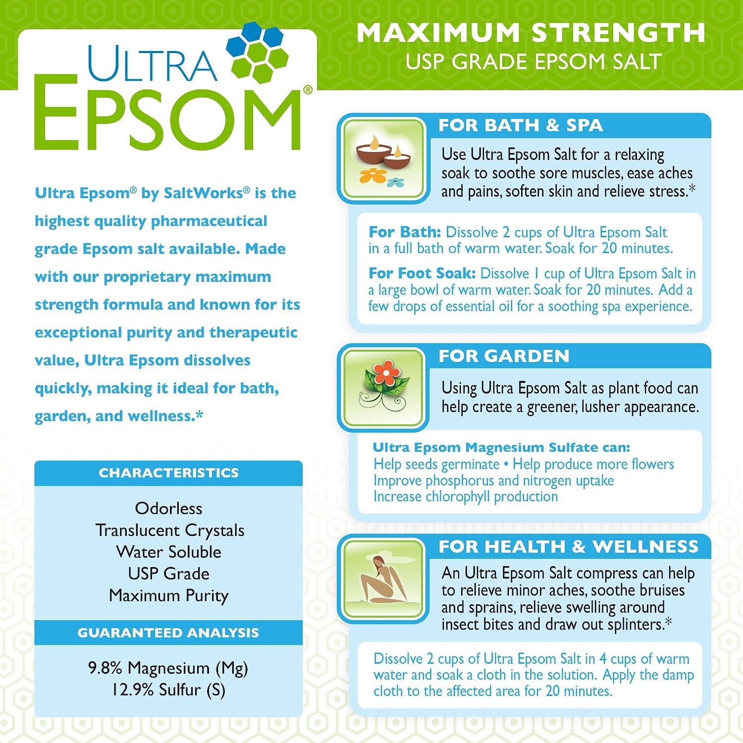 SaltWorks Ultra Epsom Premium Bath Salt, Medium Grain, 2 Pound Bag