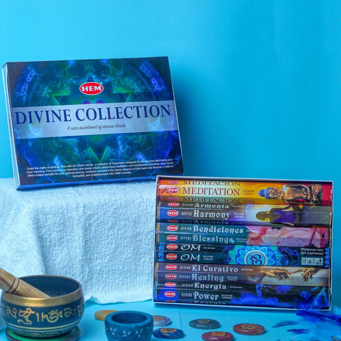 HEM Divine Collection Premium Incense Sticks Variety Pack - Organic, Non-Toxic, Divine Blessings & Harmony for Meditation, Healing, Power - Pack of 6, Total 120 Sticks