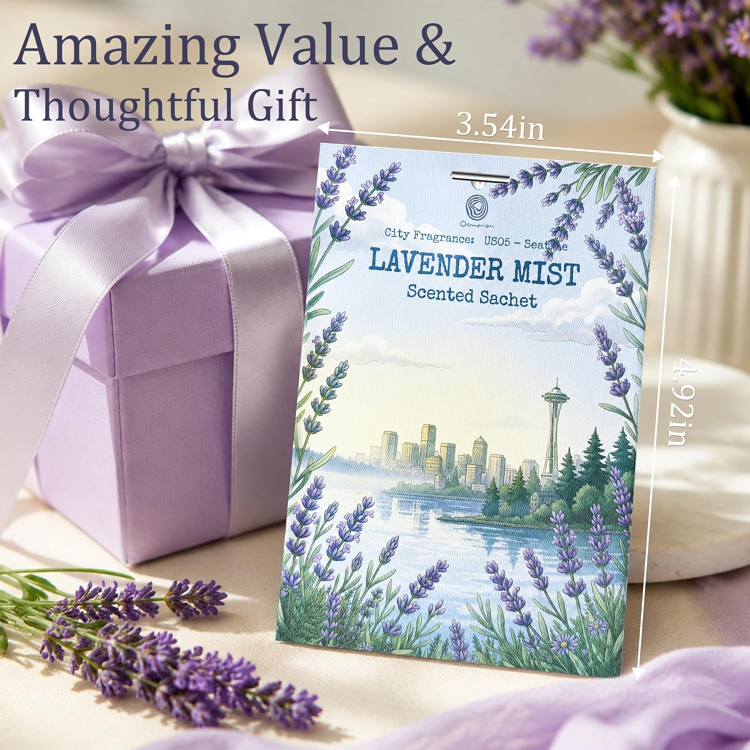 US05-Seattle Lavender Mist Sachets for Drawers, Closets & Cars, 12 Pack | Car Air Freshener sachets with Seattle Lavender Mist scent. Freshens closets, drawers, cars and small spaces.