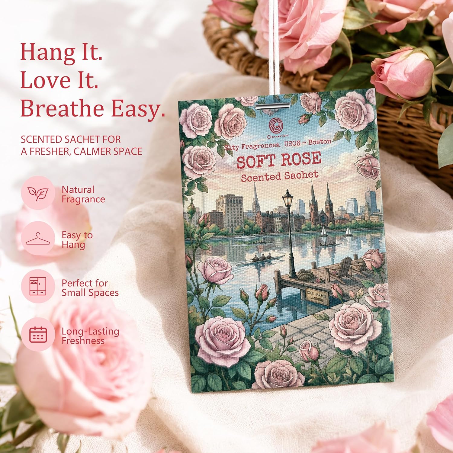 US06-Boston Soft Rose Sachets for Drawers, Closets & Cars, 12 Pack | Car Air Freshener sachets with Boston Soft Rose scent. Freshens closets, drawers, cars and small spaces.