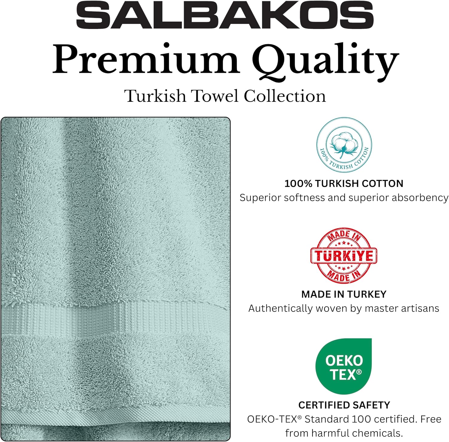 SALBAKOS 100% Turkish Cotton Hand Towel Set of 6 16x30 inch | Premium Quality | Hotel & Spa Collection | Soft, Absorbent, Long Lasting Hand Towels | Made in Turkey (Seafoam Green, 6 Hand Towels)