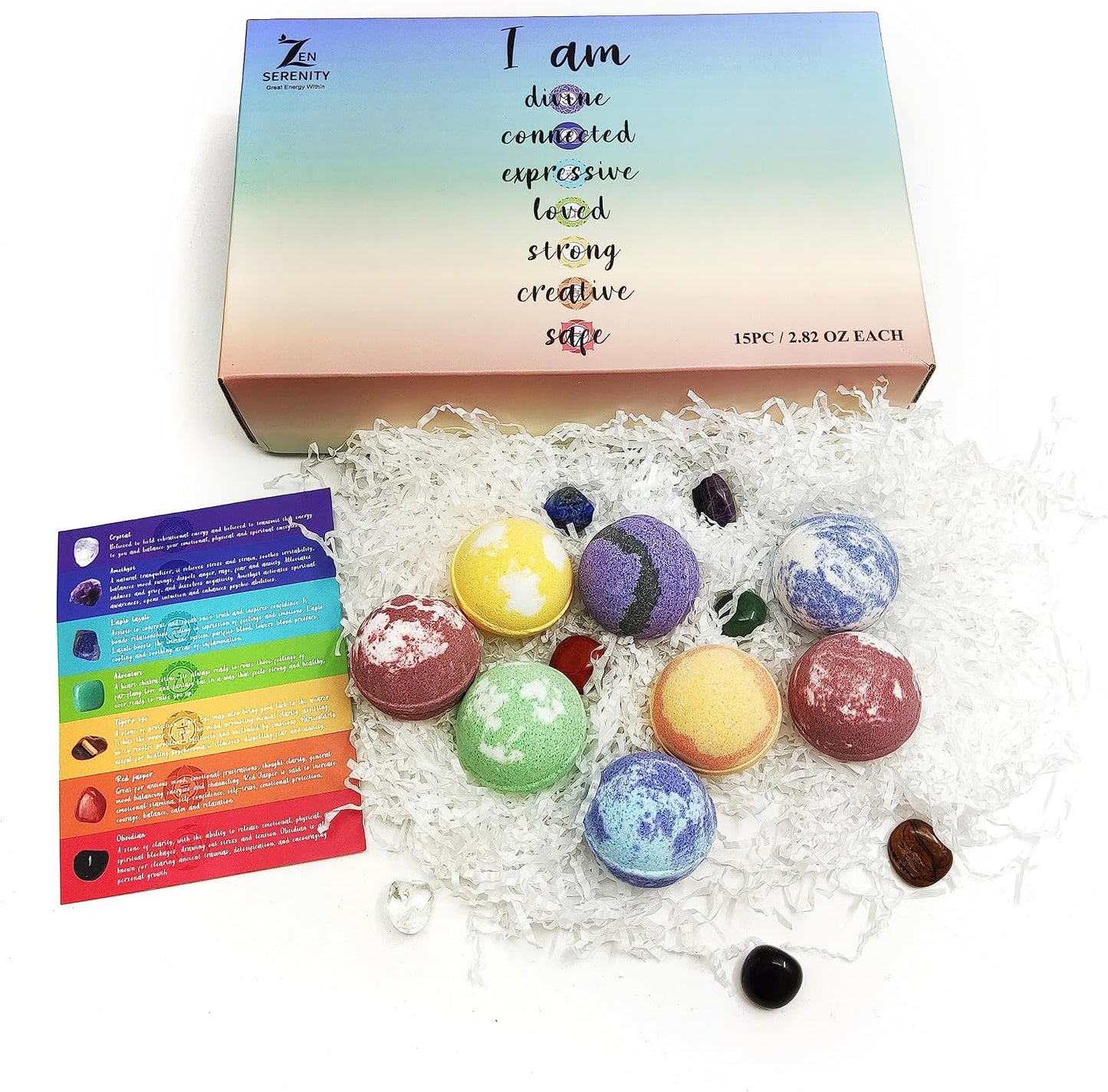 Chakra Healing Gemstones Bath Bombs. 15 Essential Oil Bath Bombs. Real Chakra Stones Bath Bombs for Adults. Perfect for Yoga Lovers. Meditation, Balancing, Positive Energy, Sleep, Reiki & Yoga Lovers