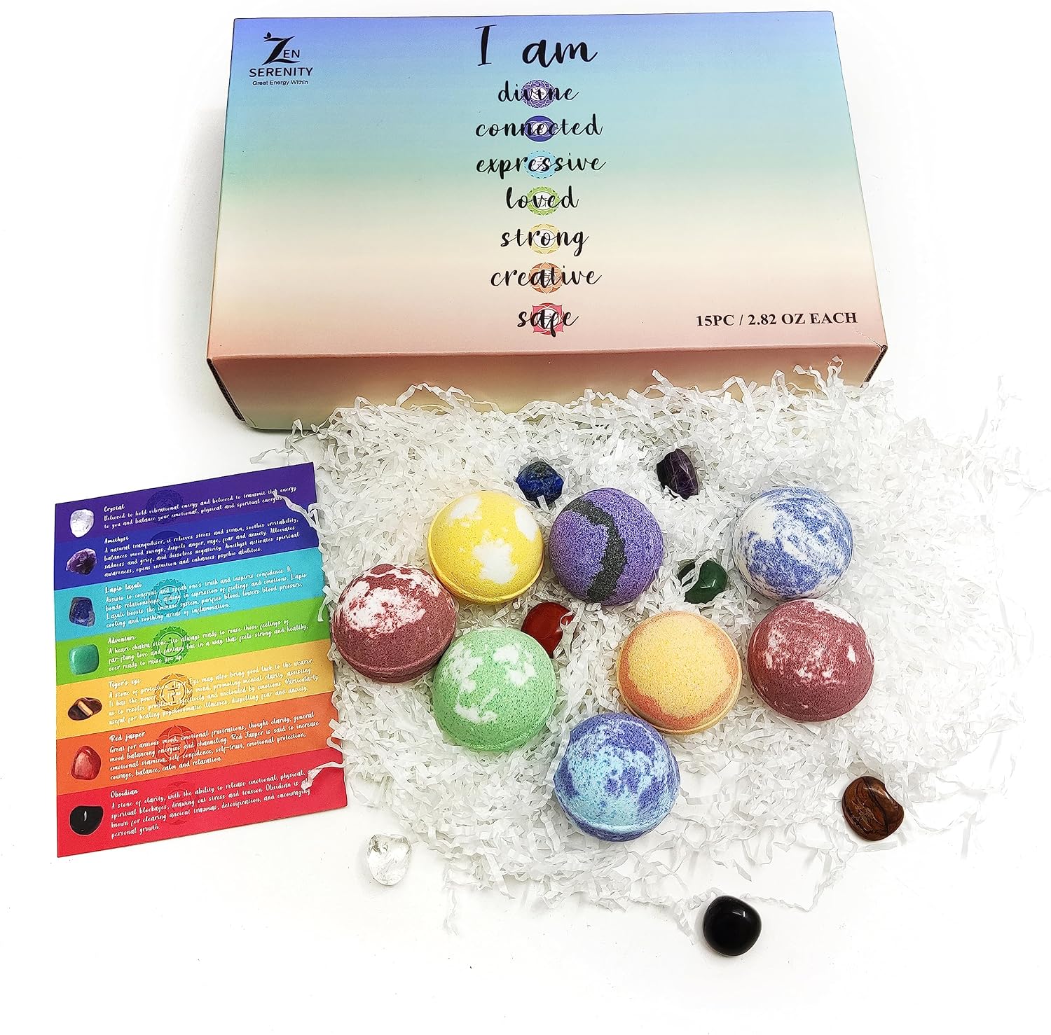 Chakra Healing Gemstones Bath Bombs. 15 Essential Oil Bath Bombs. Real Chakra Stones Bath Bombs for Adults. Perfect for Yoga Lovers. Meditation, Balancing, Positive Energy, Sleep, Reiki & Yoga Lovers