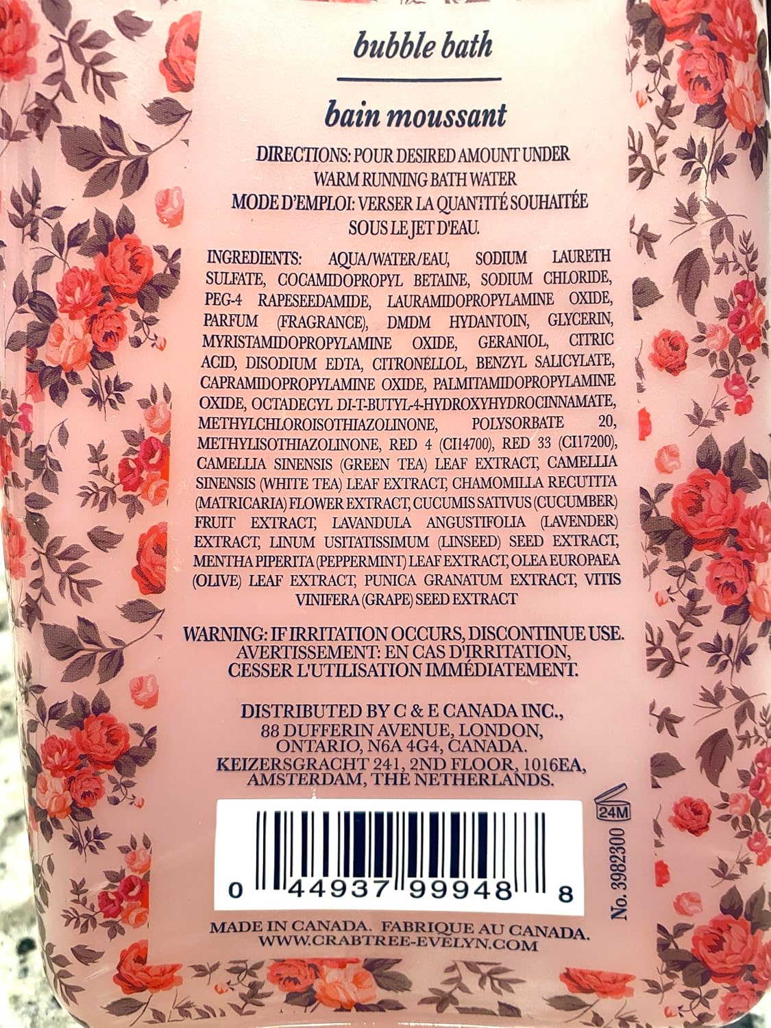 Crabtree & Evelyn Rosewater Bubble Bath Shower Gel 21.9 oz