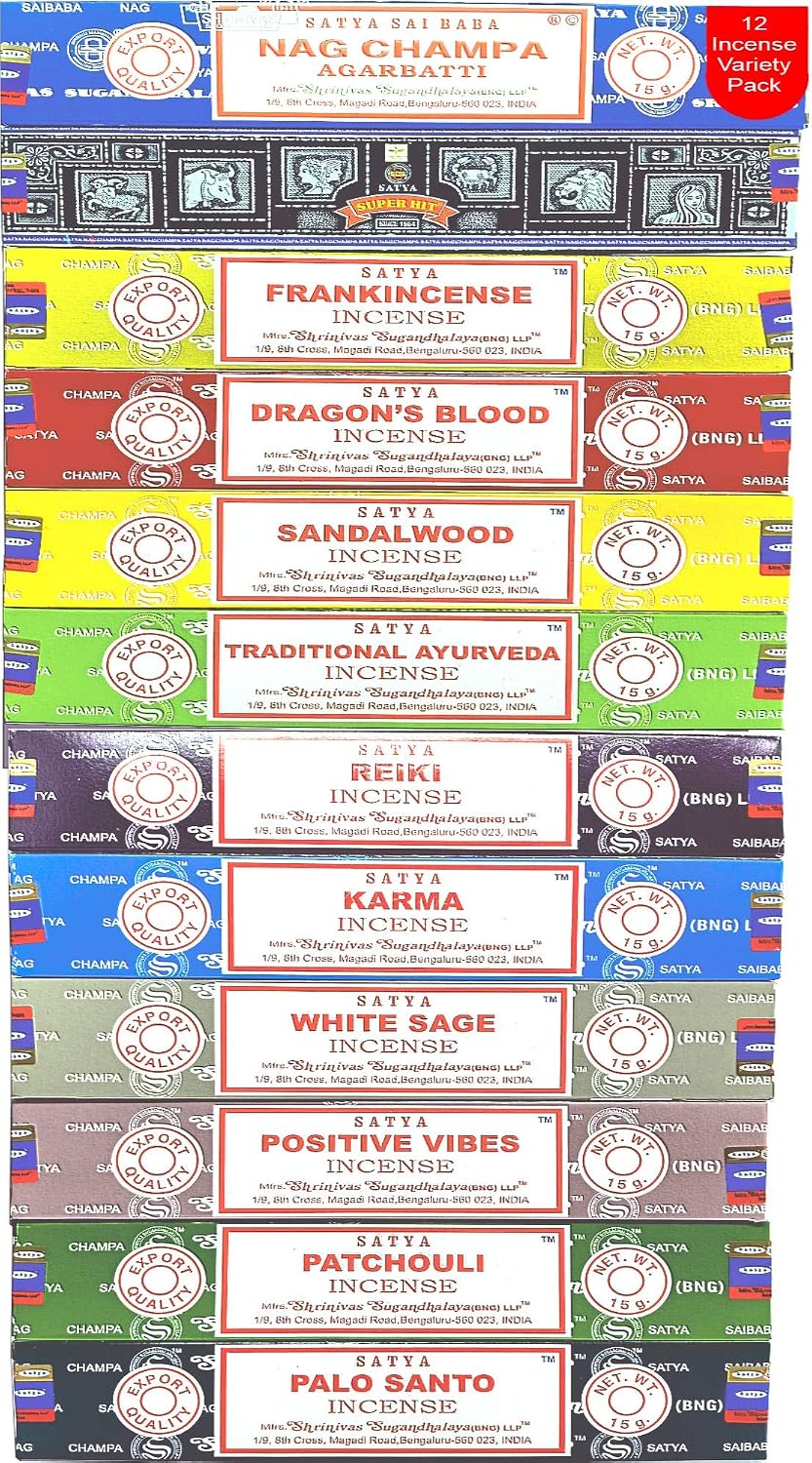 Nag Champa Incense Sticks Variety- Pack (12 Incenses, 140+ Sticks)