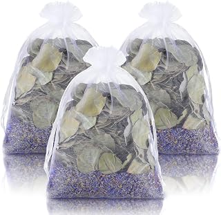 3 Set Dried Eucalyptus Lavender Shower Bath Pouches Eucalyptus Leaves Sachet Bags for Shower Preserved Natural Real Eucalyptus Leaves Lavender for Relaxation and Anxiety Relief