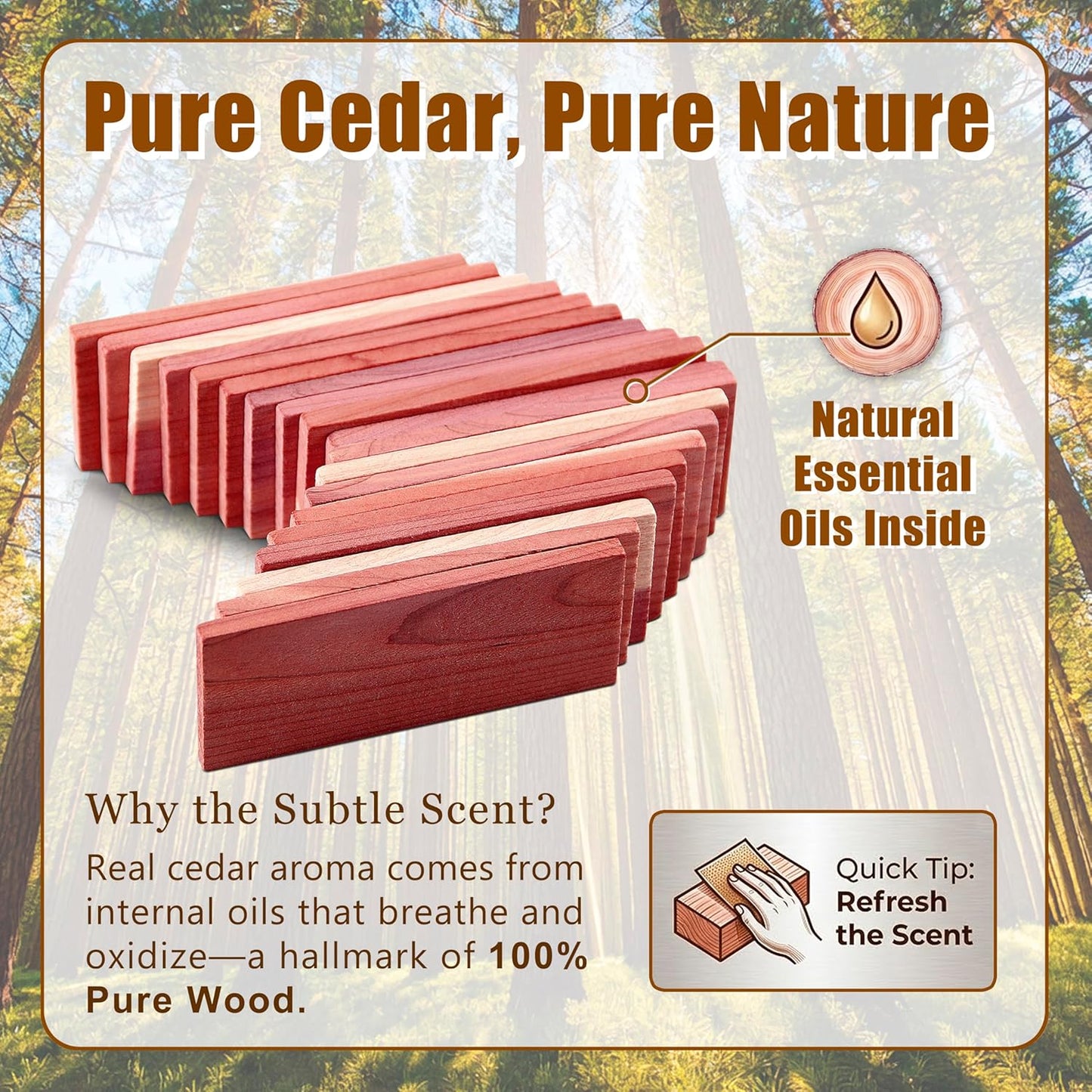 Cedar Space Cedar Blocks for Closet Storage,100% Aromatic Red Ceder Blocks Cedar Planks Chips 16pcs for Closet Drawers 100% Natural Wood Chips