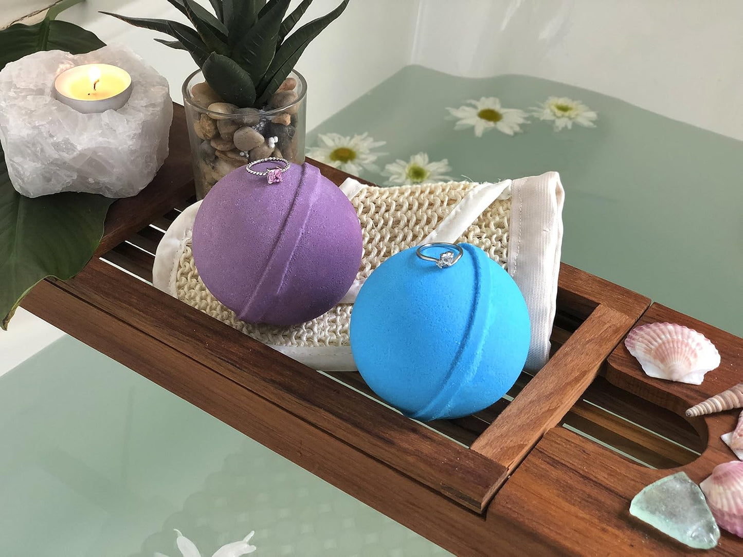 Ocean Breeze Lavender Bath Bombs Gift Set of 2 with Ring Surprise Inside Each Made in USA