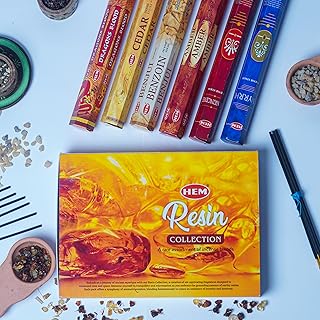 HEM Resin Series Premium Incense Sticks – Benzoin, Myrrh, Copal, Amber, Frankincense & Dragon Blood (Pack of 6, 120 Sticks) | Natural Resin Fragrance for Rituals, Cleansing & Meditation