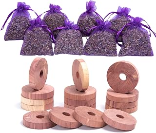 Lavande Sur Terre Pack of 16 Cedar Blocks and 8 Lavender Flower Sachets Craft Bag, Drawer Freshener, Linen, Shower Favor, Wedding and More, LV-E-LC-1