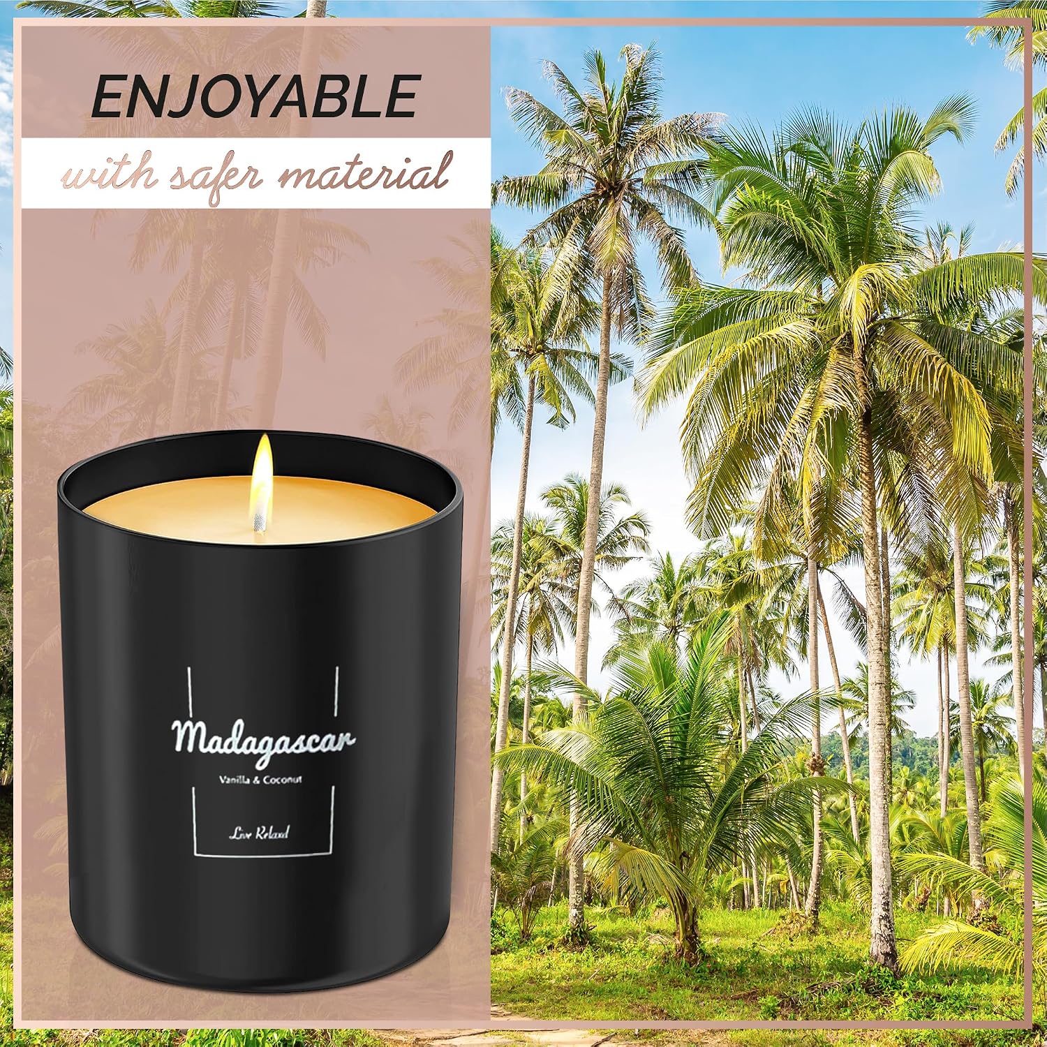 Premium Vanilla & Coconut Scented Candles (Madagascar), Natural Soy Candles Gifts for Women & Men, Hand Poured, Long Lasting Aromatherapy Essential Oil Candle, 8 Oz with 45 Hour Burn Time