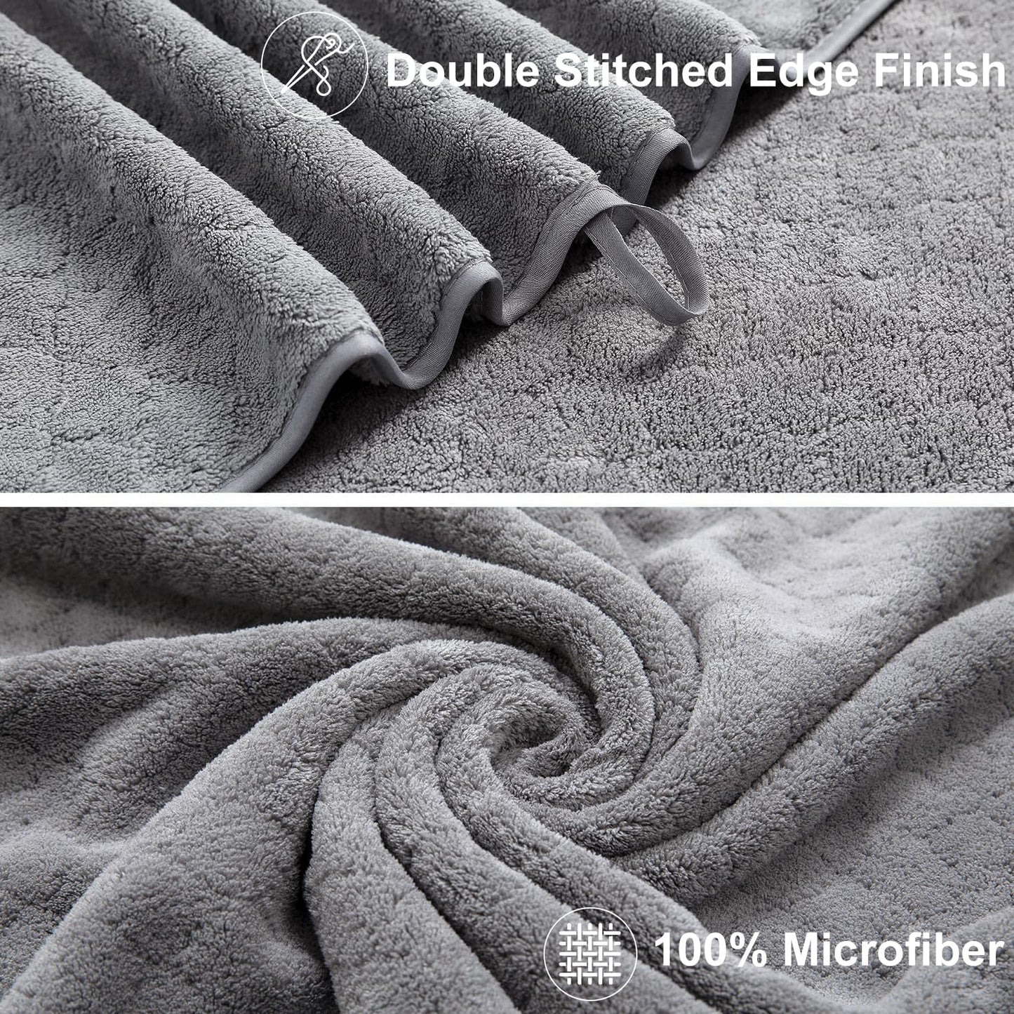 Luxury Bath Towels Set - 12 Piece (4 Bath Towels,4 Hand Towels,4 Washcloths), 100% Microfiber,Extra Absorbent Super Soft & Quick Dry,Complete Family Pack for Bathroom Gym Pool,Grey