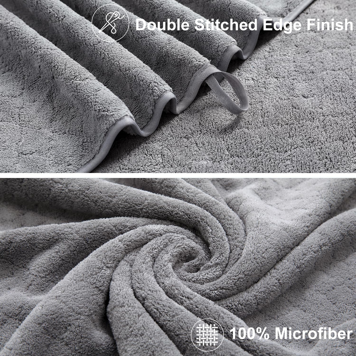 Luxury Bath Towels Set - 12 Piece (4 Bath Towels,4 Hand Towels,4 Washcloths), 100% Microfiber,Extra Absorbent Super Soft & Quick Dry,Complete Family Pack for Bathroom Gym Pool,Grey