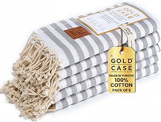 Gold CASE Turkish Hand Towels Set of 5 – 100% Cotton Hand Towels for Bathroom 20 x 40'' – Soft & Quick Dry Cotton Towel for Hands, Hair, SPA & Gym – Elegant Bathroom Towel Set in Grey