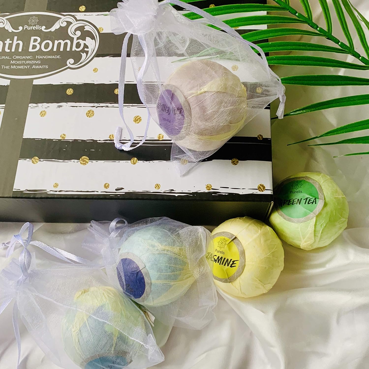 Aromatherapy Bath Bomb Gift Set.24 Individually Wrapped Bath Bombs in Gorgeous Mesh Bags. Luxury Bath Bombs Set Ready to Gift as Party Favors, Wedding Favors etc. 24 Bath Balls Fizzers