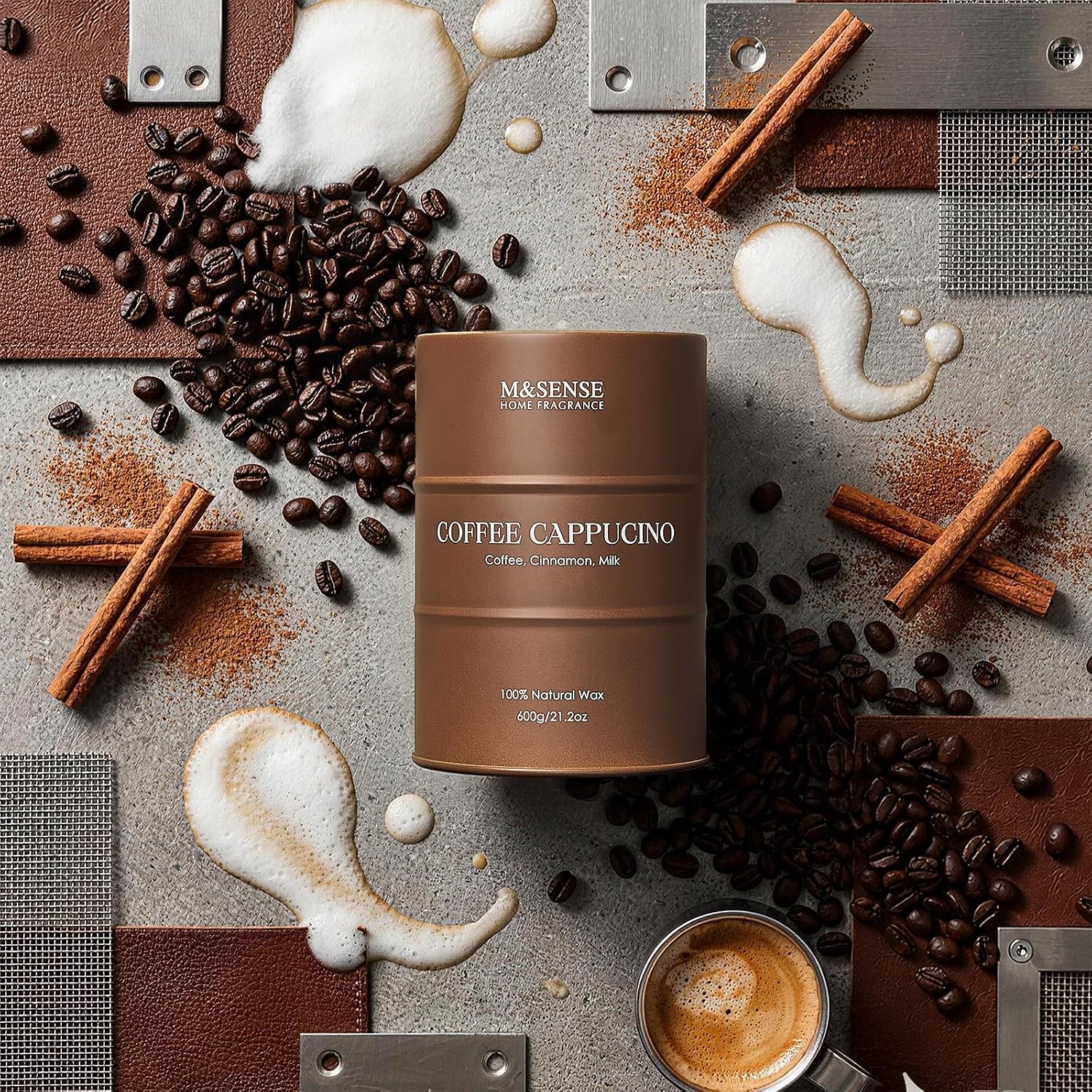 M&SENSE Coffee Cappuccino Large Scented Candles Christmas Decor, Hoilday Soy Wax Christmas Candle 21.2oz 120 Hours, Coffee Aroma Candle Unique Housewarming Appreciation Gifts