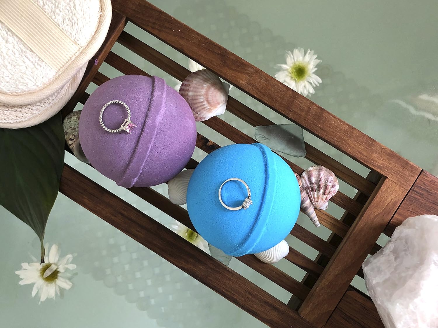 Ocean Breeze Lavender Bath Bombs Gift Set of 2 with Ring Surprise Inside Each Made in USA