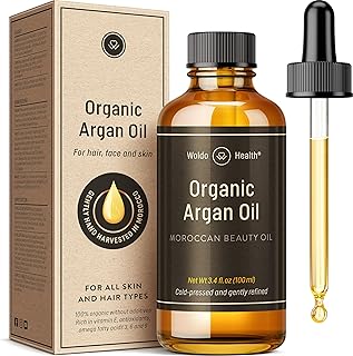 Organic Argan Oil Cold Pressed 3.4 Fl Oz - Moroccan Beauty Oil for Hair, Skin, Nails & Face, Vitamin E Rich, Non-Greasy, Natural Moisturizer