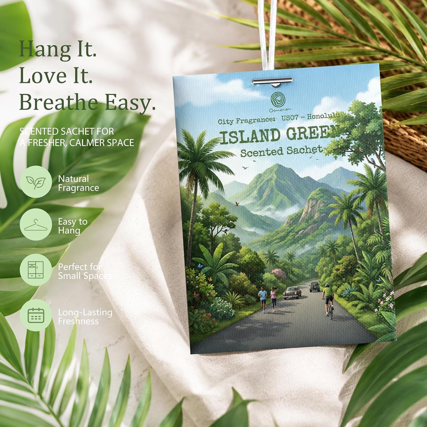 US07-Honolulu Island Green Scented Sachets for Drawers and Closets, Car Air Freshener Bags, Island Green Closet Freshener and Odor Eliminator for Wardrobe, Dresser, Car 12 Pack