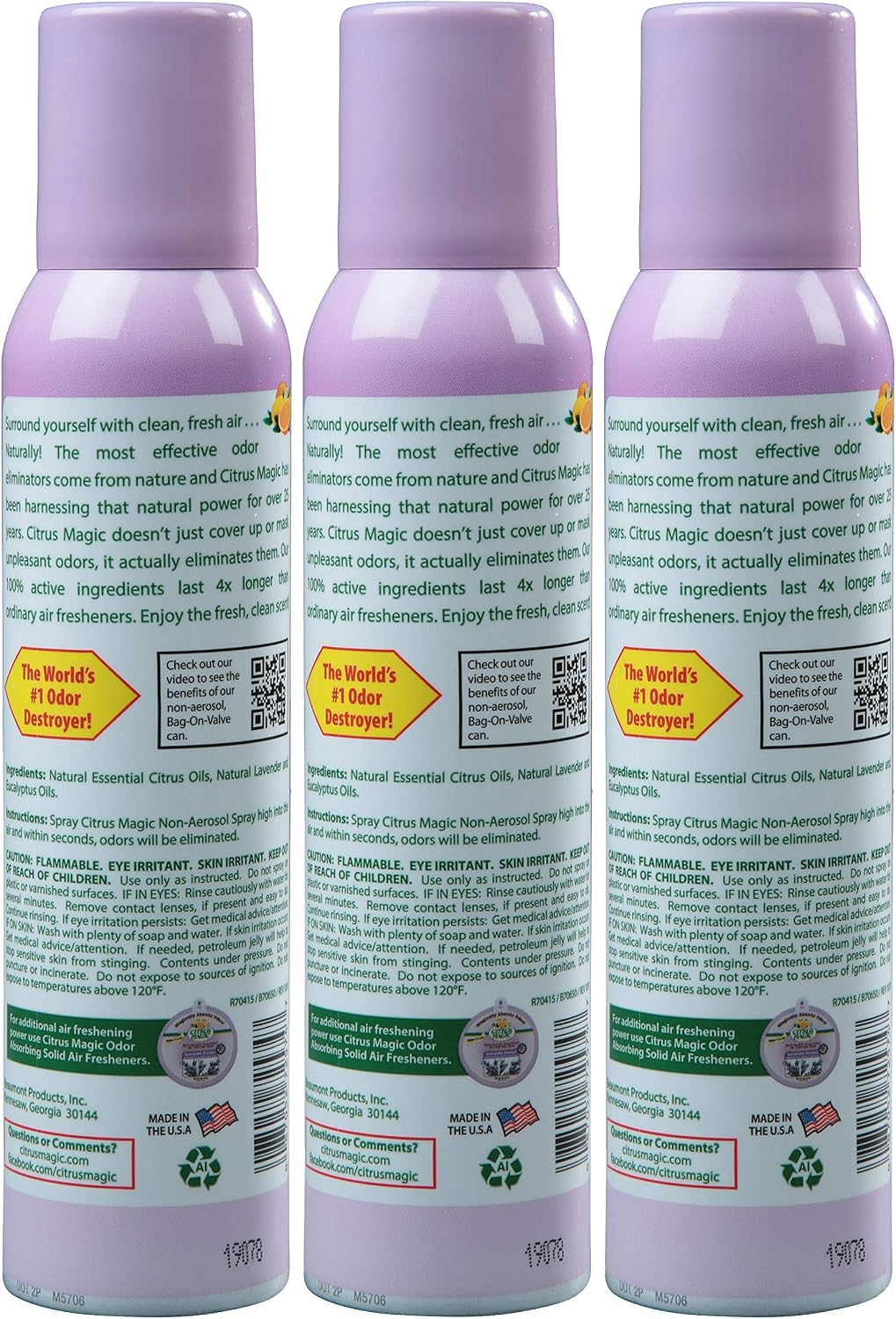 Citrus Magic Odor Eliminating Air Freshener Spray, Lavender Escape, 3-Ounce, Pack of 3
