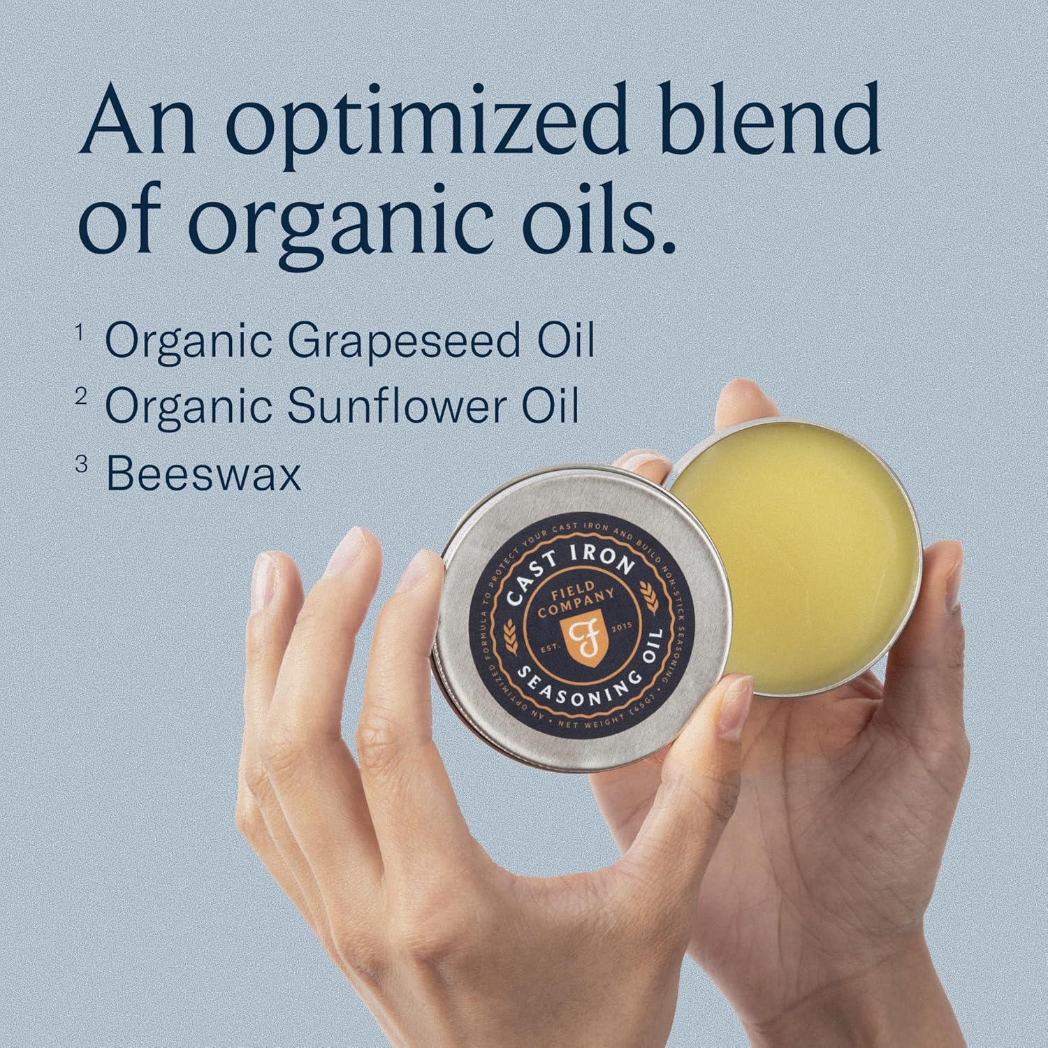Cast Iron Seasoning Oil – Organic Grapeseed, Sunflower & Beeswax Blend for Conditioning & Restoring Cookware by Field Company